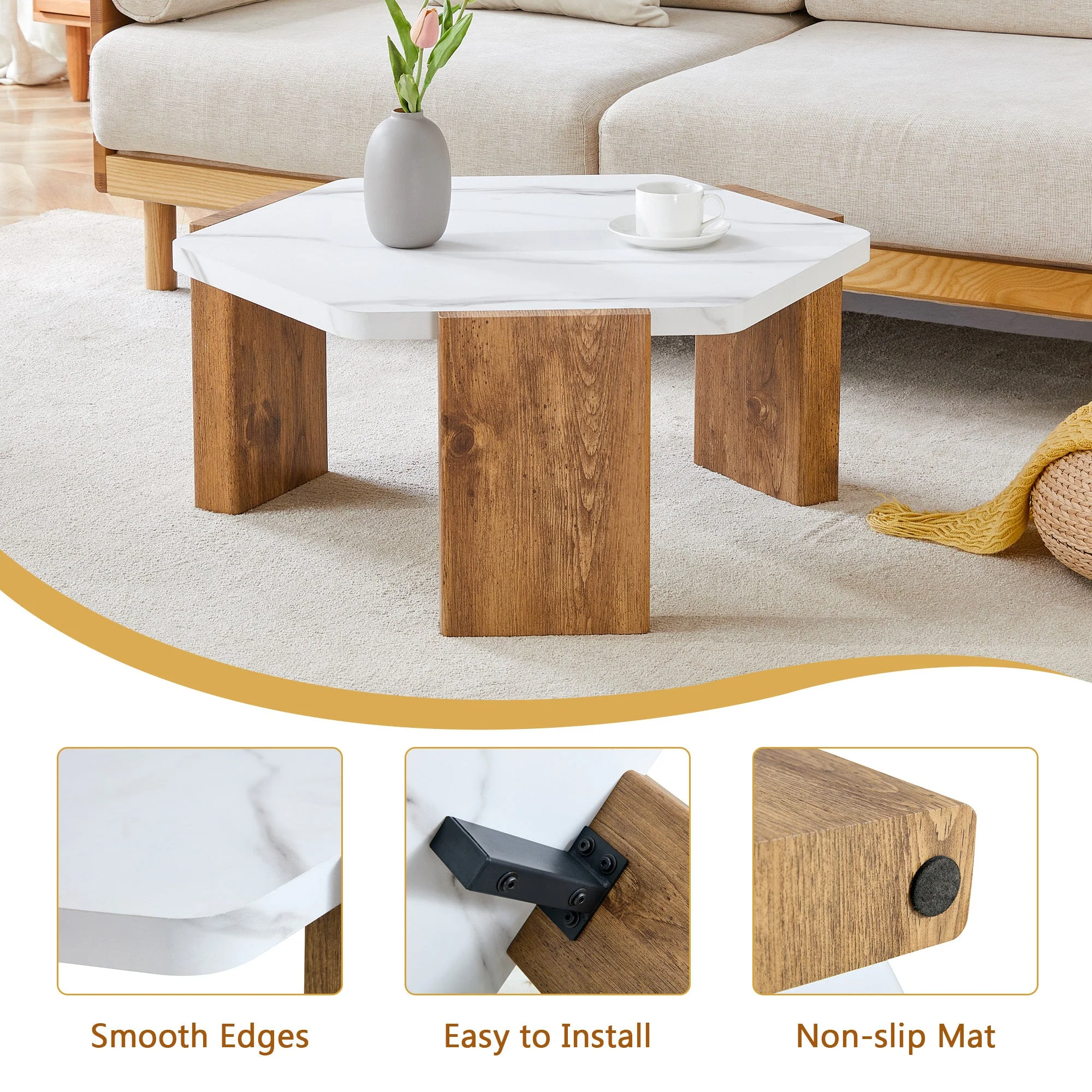 31-Inch Modern-Style Hexagonal Coffee Table - Image 3