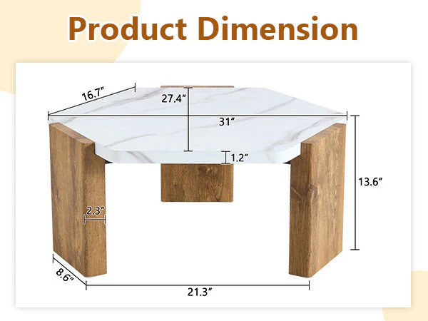 31-Inch Modern-Style Hexagonal Coffee Table - Image 33