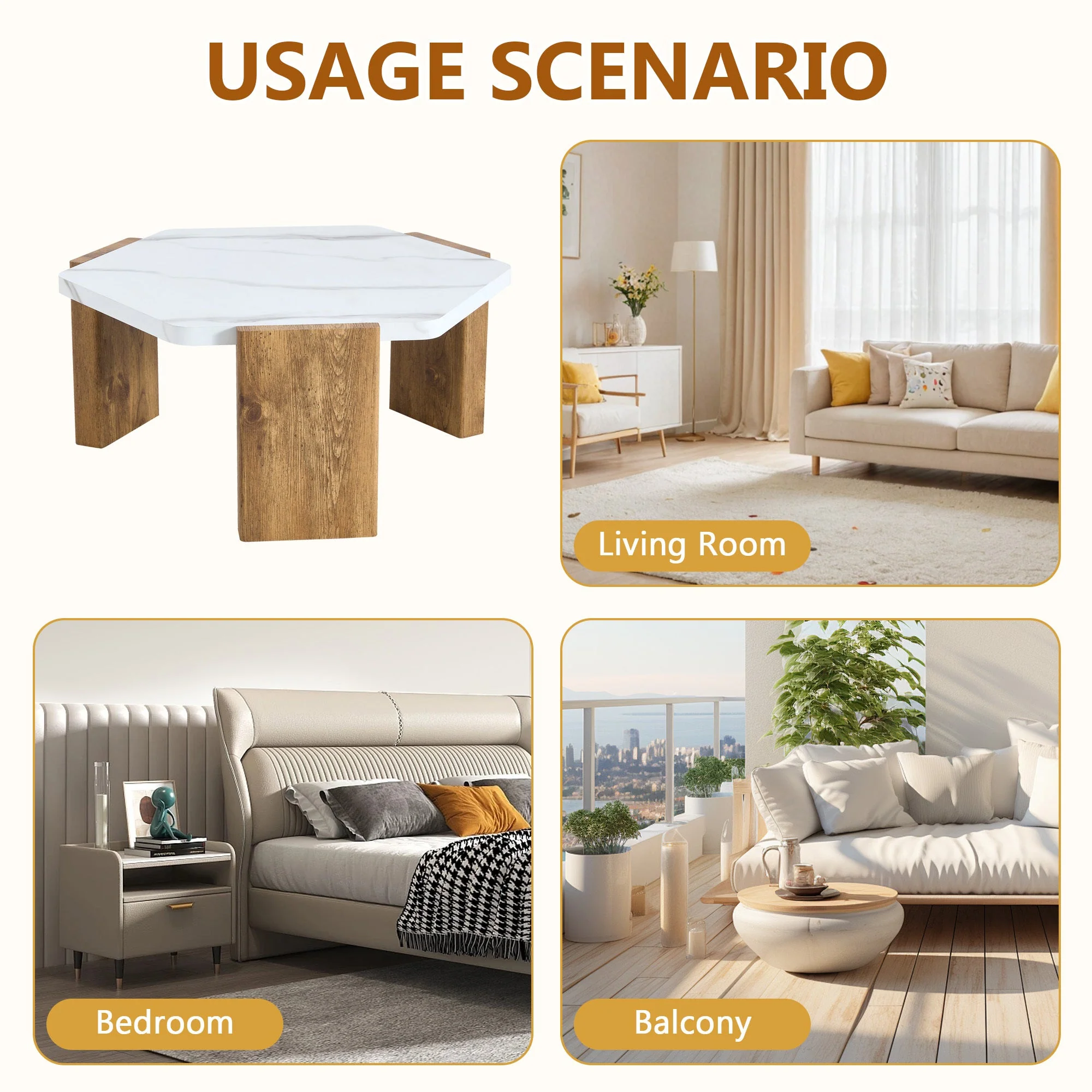 31-Inch Modern-Style Hexagonal Coffee Table - Image 6