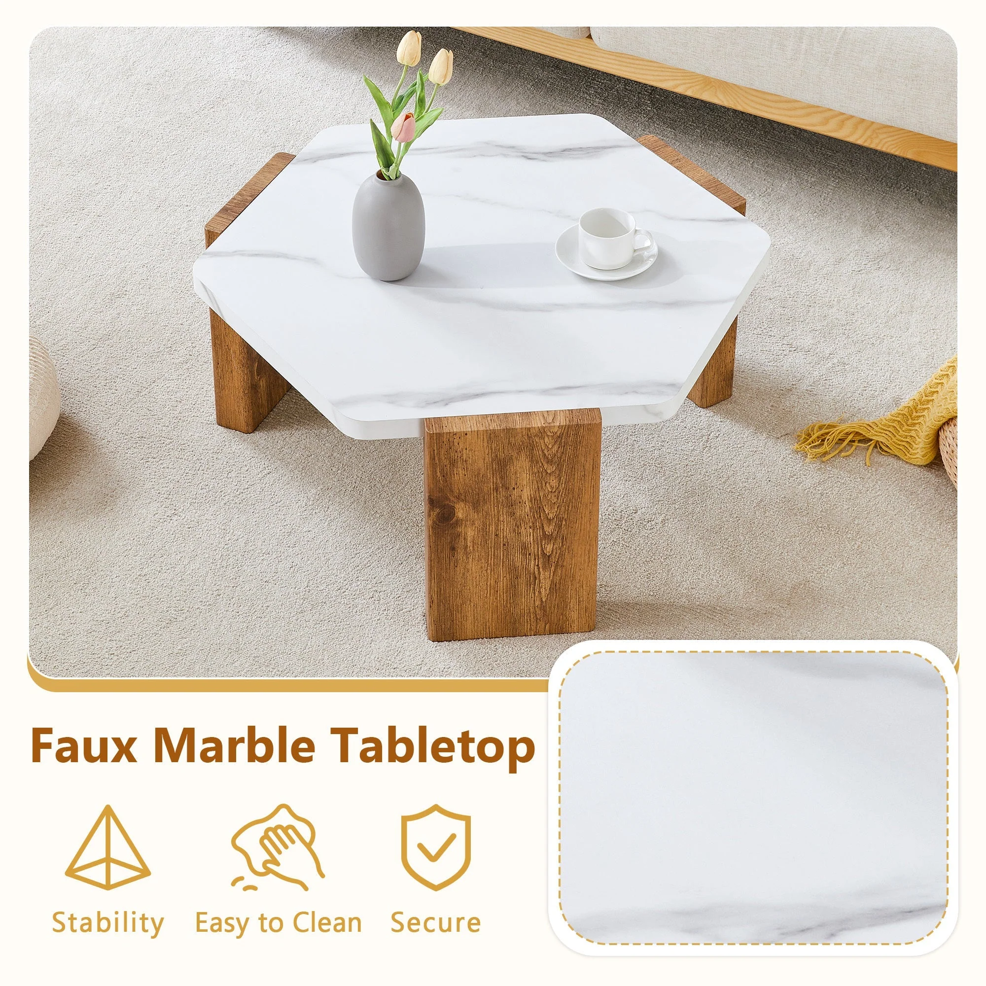 31-Inch Modern-Style Hexagonal Coffee Table - Image 7