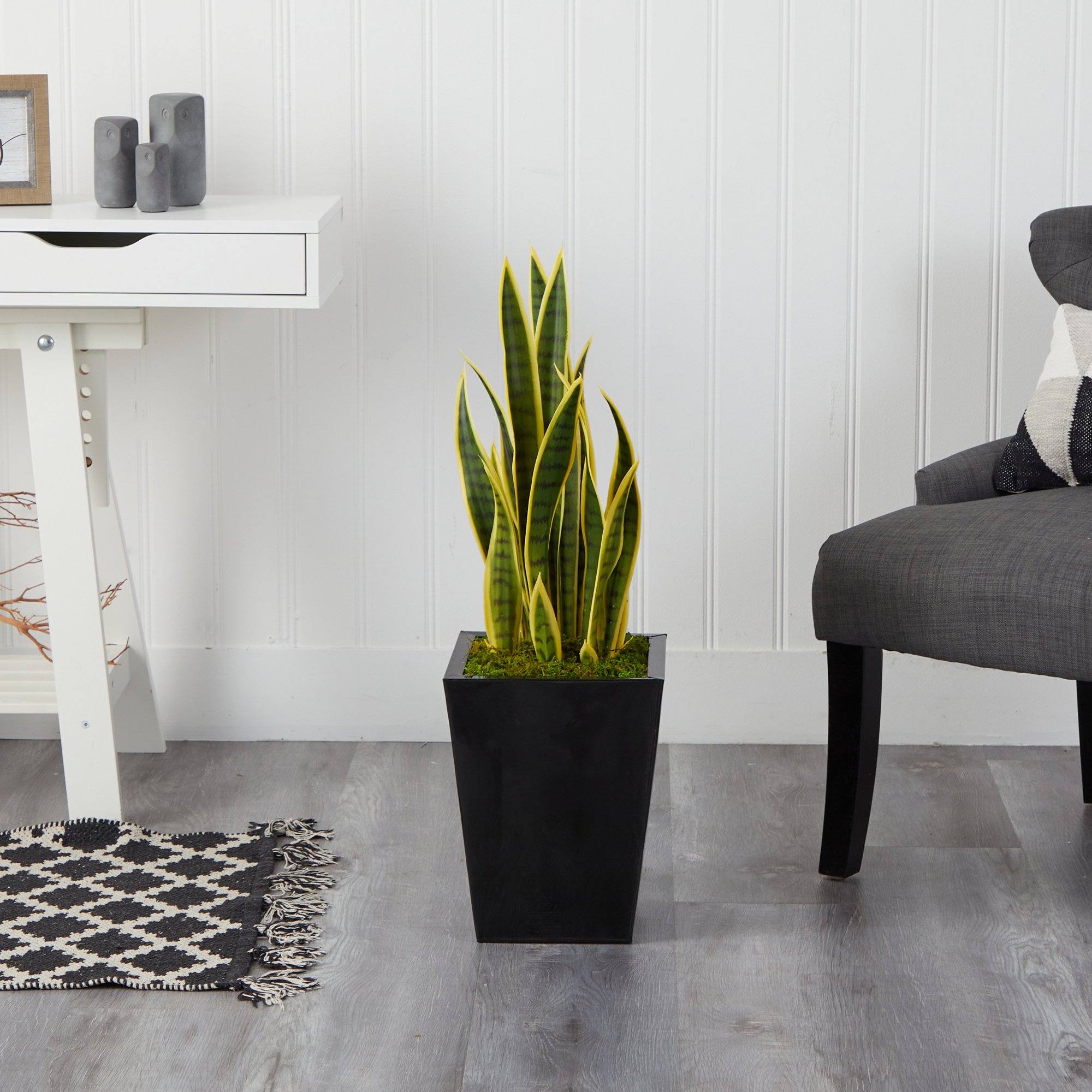 31” Sansevieria Artificial Plant in Black Metal Planter - Image 3