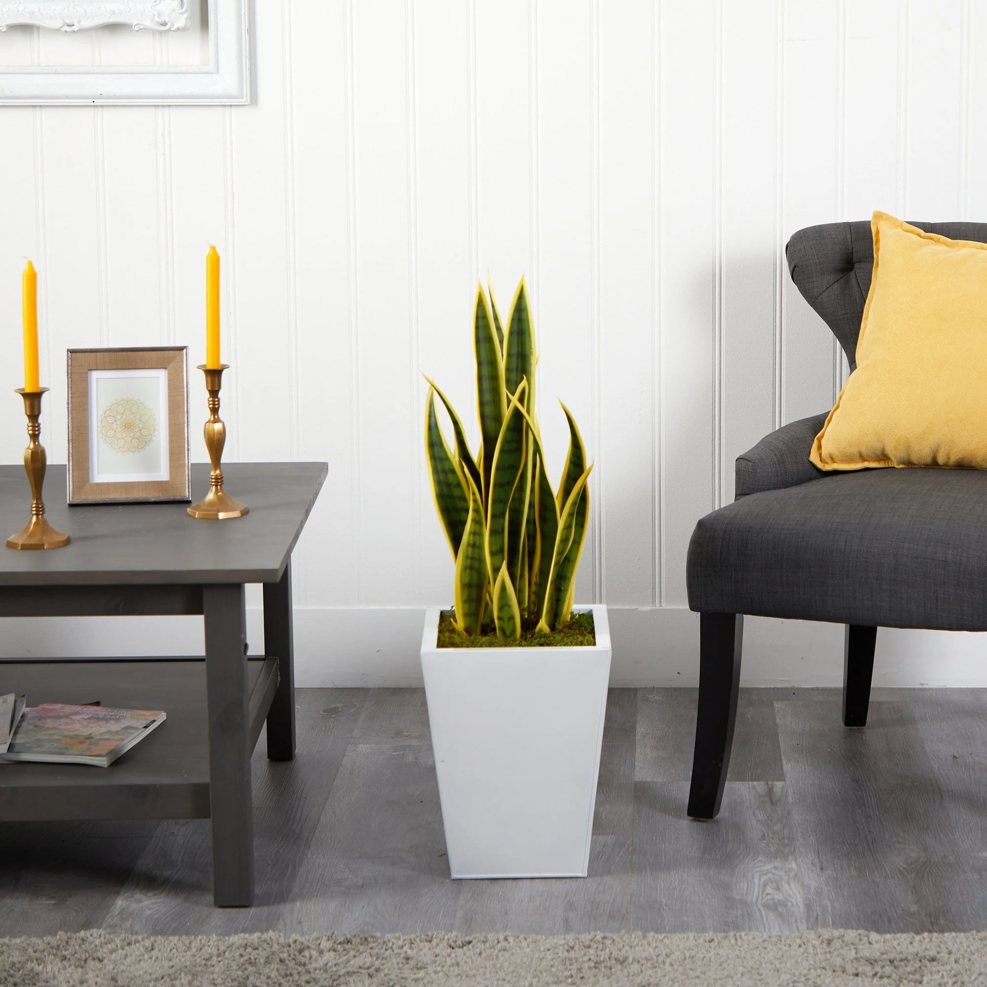 31” Sansevieria Artificial Plant in Black Metal Planter - Image 7