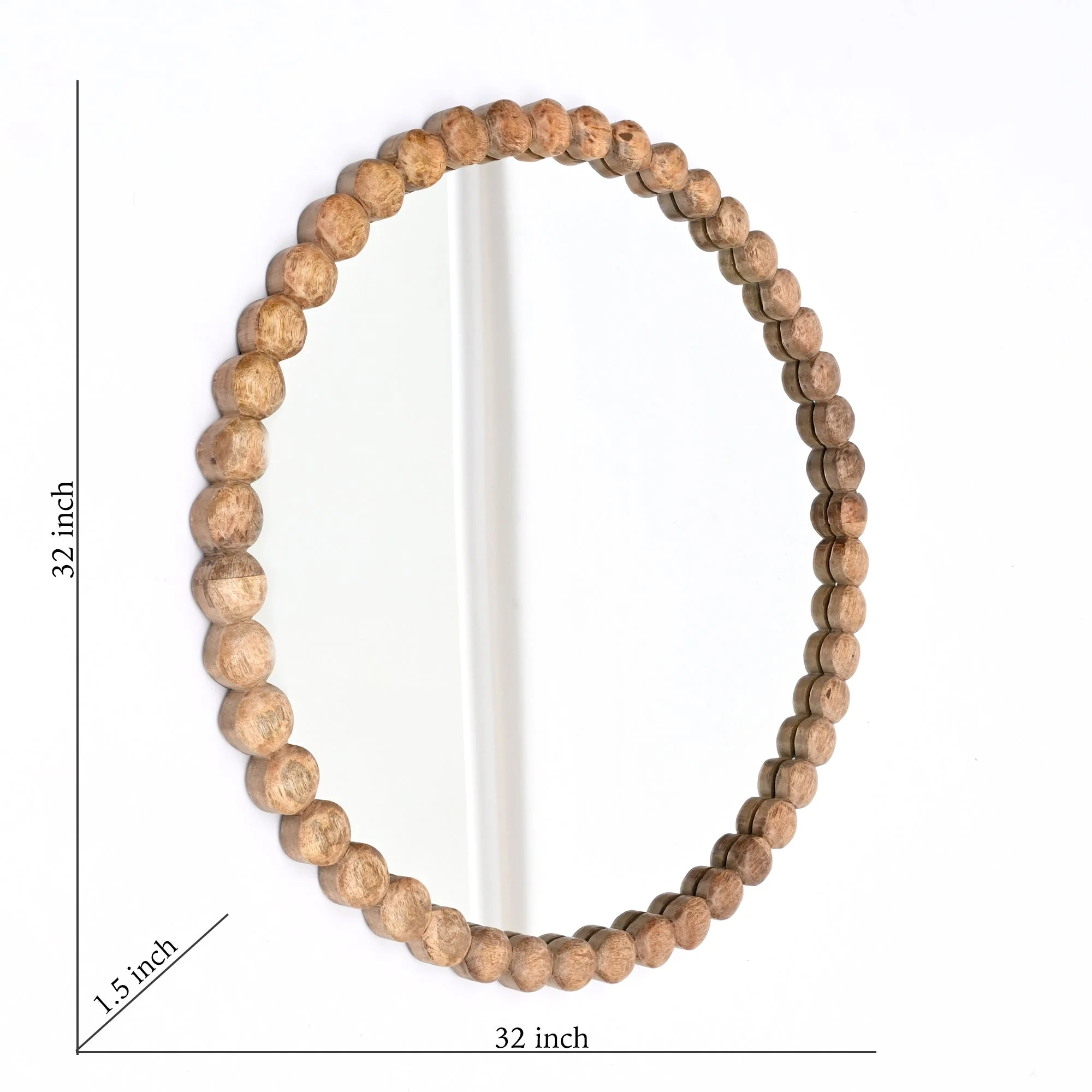32-Inch Wooden Beaded Round Wall Mirror - Image 4