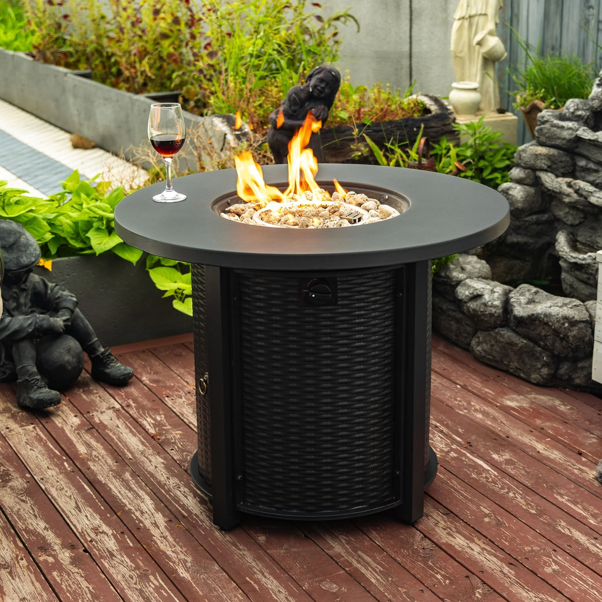 32" Propane Gas Fire Pit Table, 50000 BTU - Black Steel - Image 2