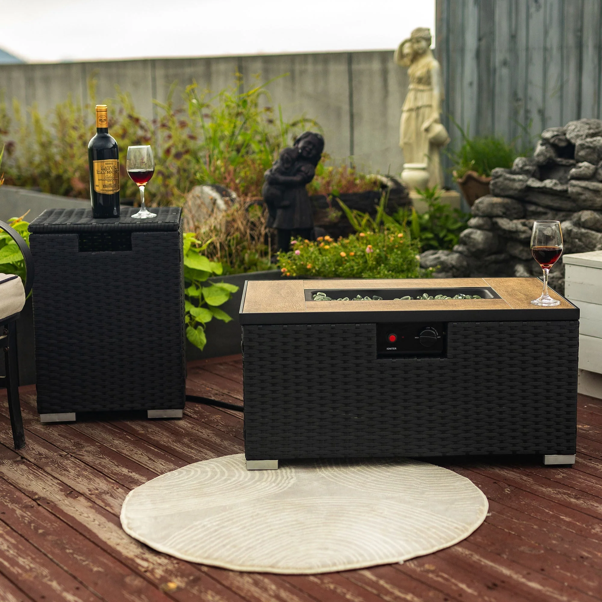 32" Propane Gas Fire Pit Table with Propane Tank Cover - Dark Gray - Image 2