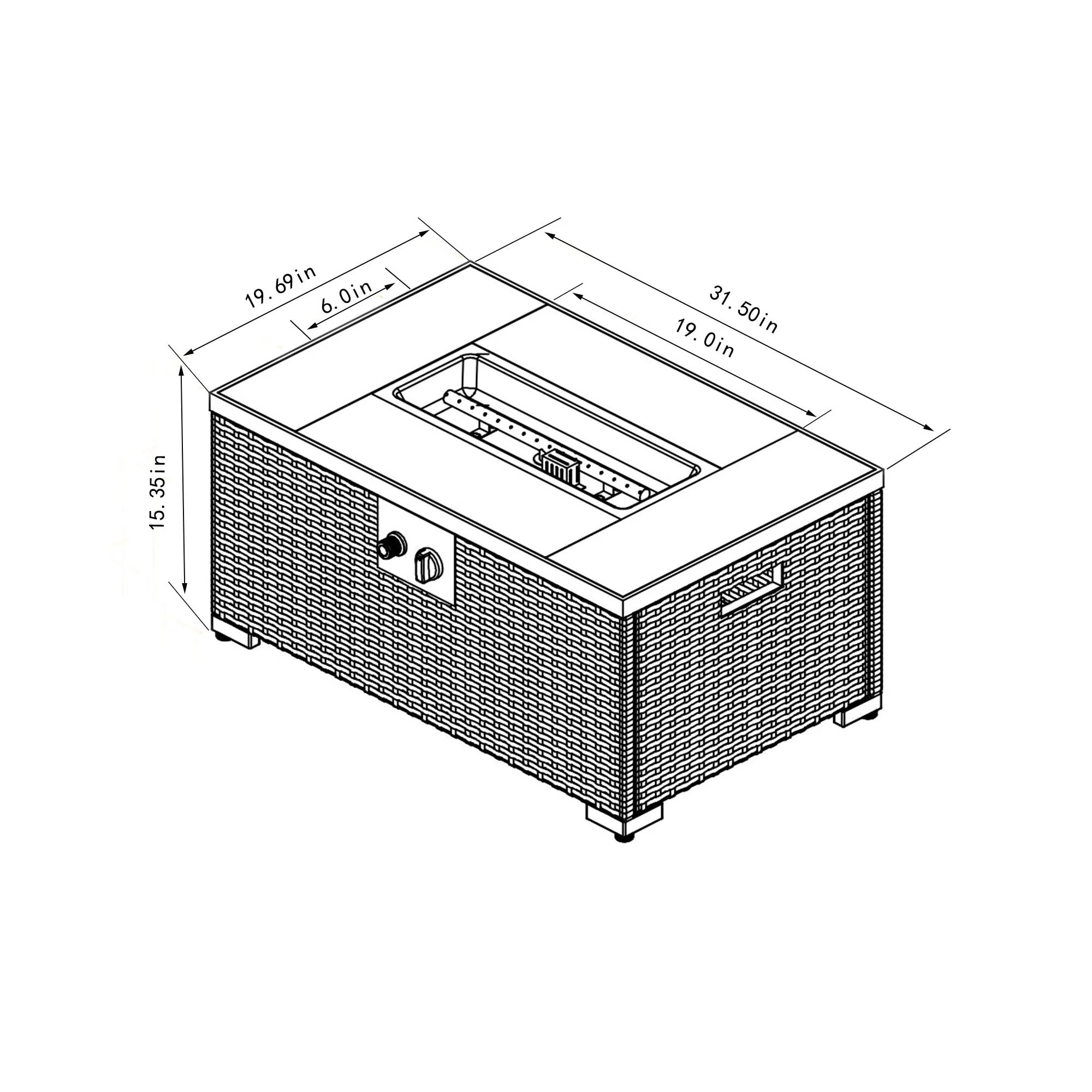 32" Propane Gas Fire Pit Table with Wicker Base and Propane Tank Cover - Image 3