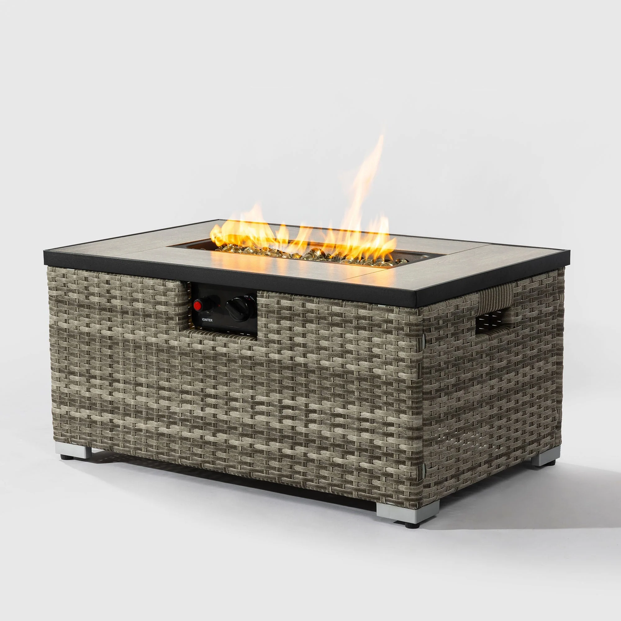 32" Propane Gas Fire Pit Table with Wicker Base and Propane Tank Cover - Image 7