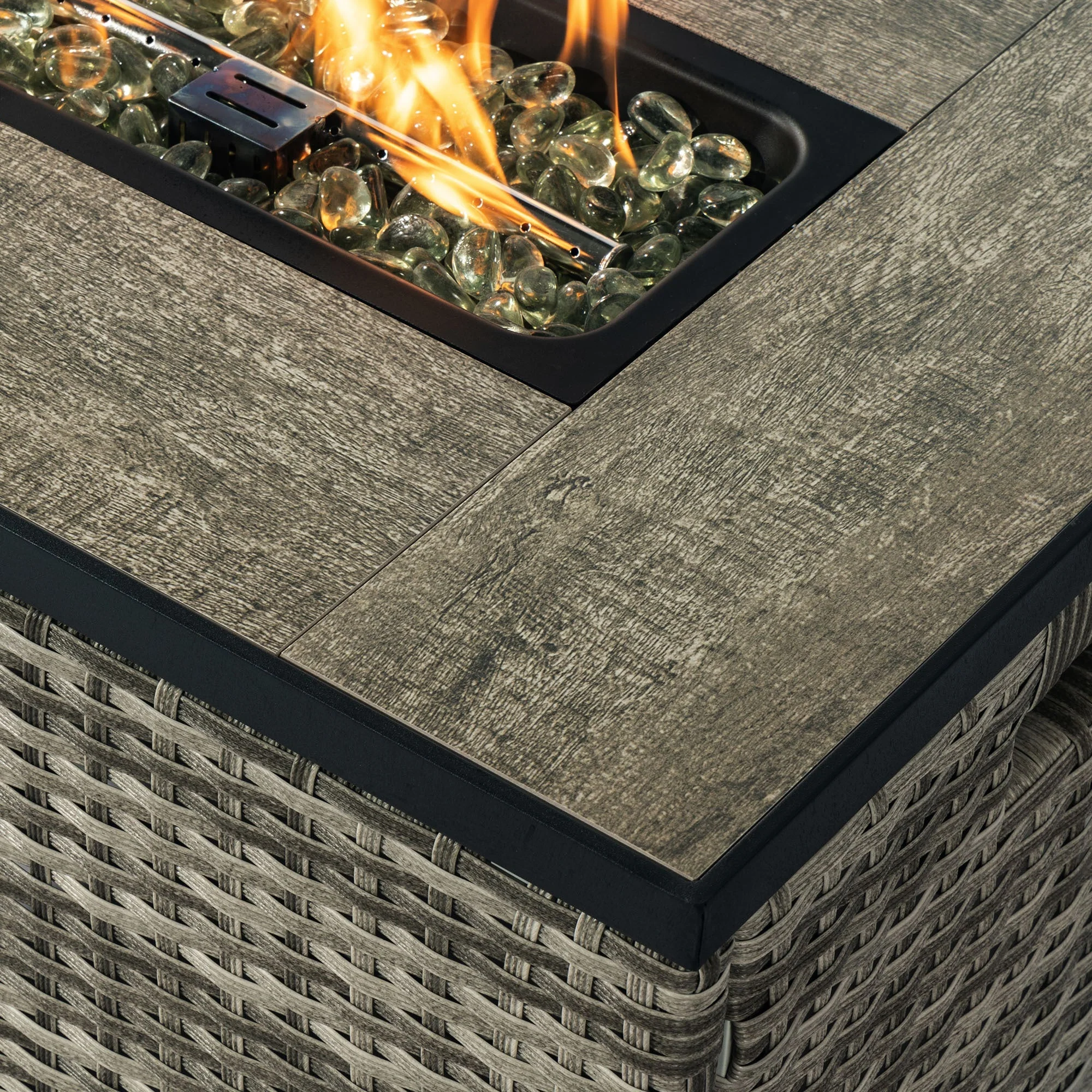 32" Propane Gas Fire Pit Table with Wicker Base and Propane Tank Cover - Image 8