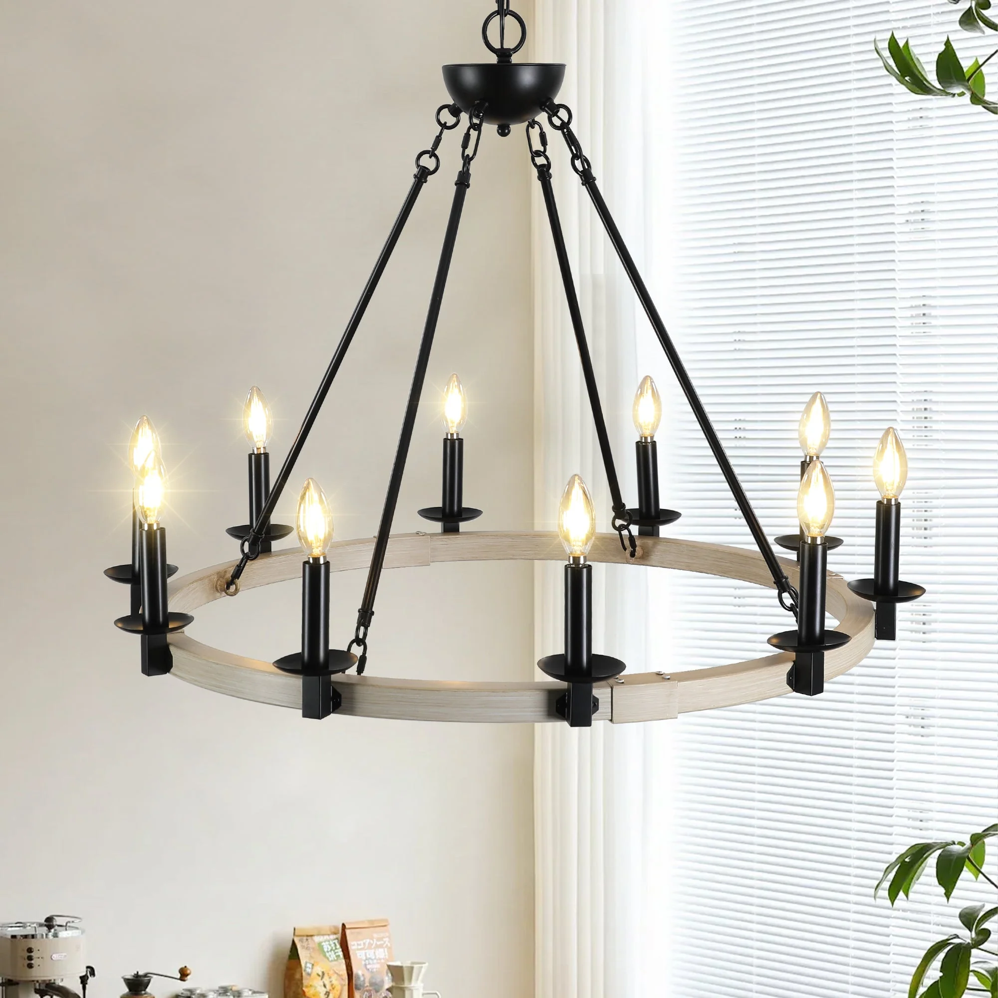 32" Rustic Farmhouse 10-Light Candle Chandelier - Image 2