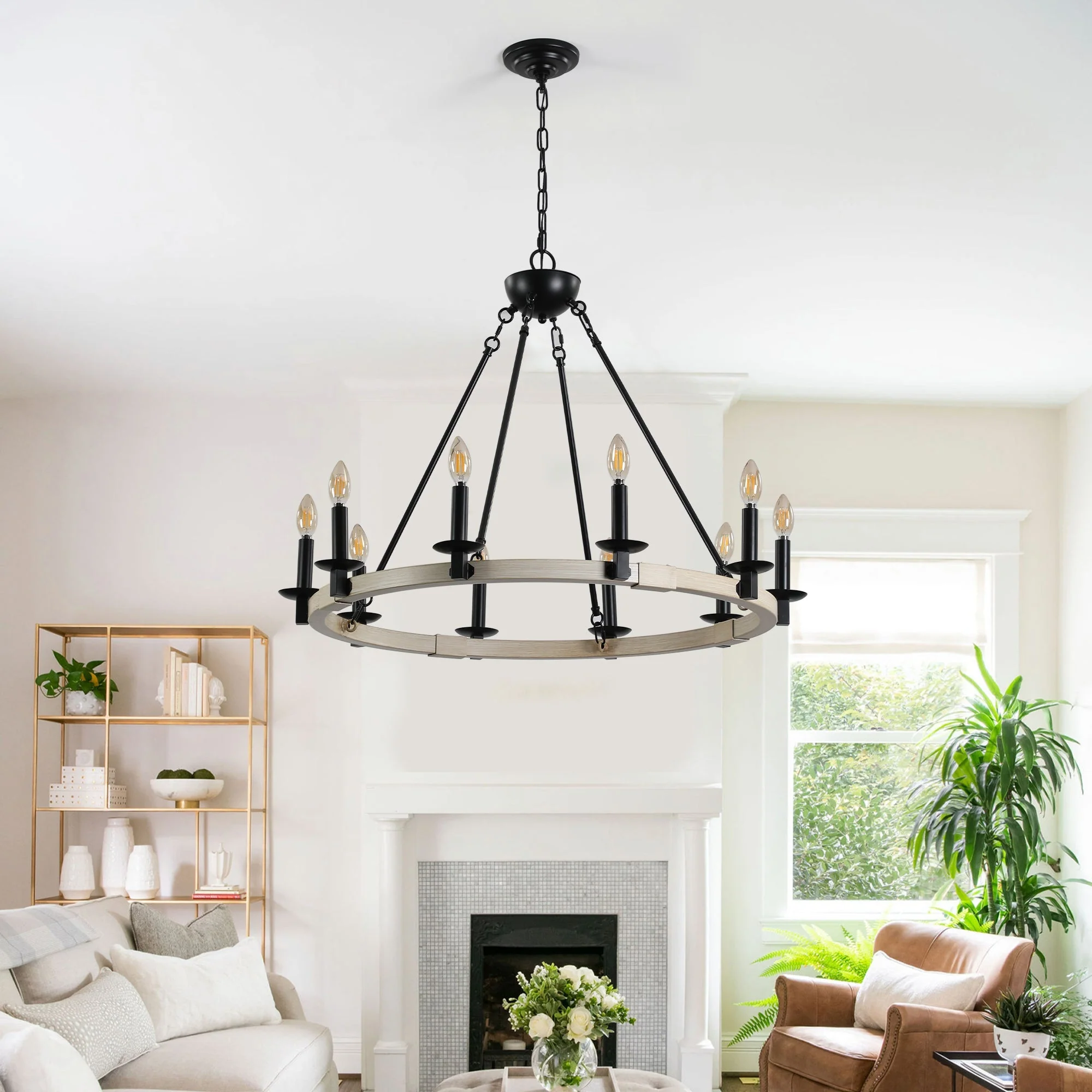 32" Rustic Farmhouse 10-Light Candle Chandelier - Image 4