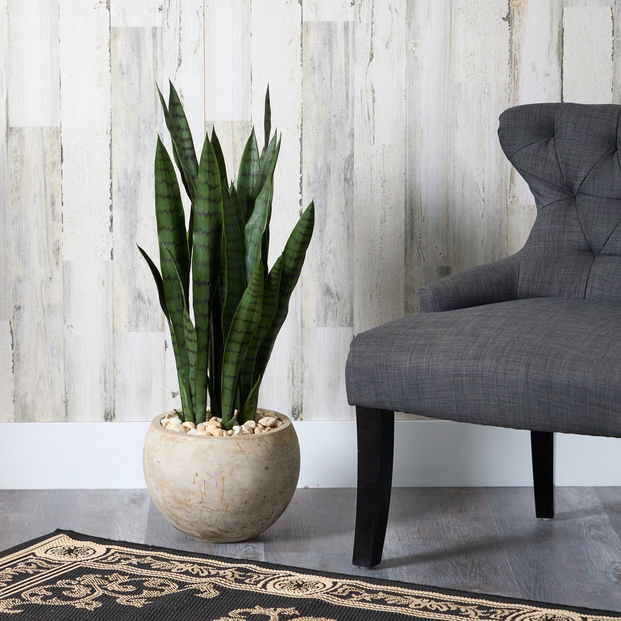 32” Sansevieria Artificial Plant in Sand Colored Planter - Image 3