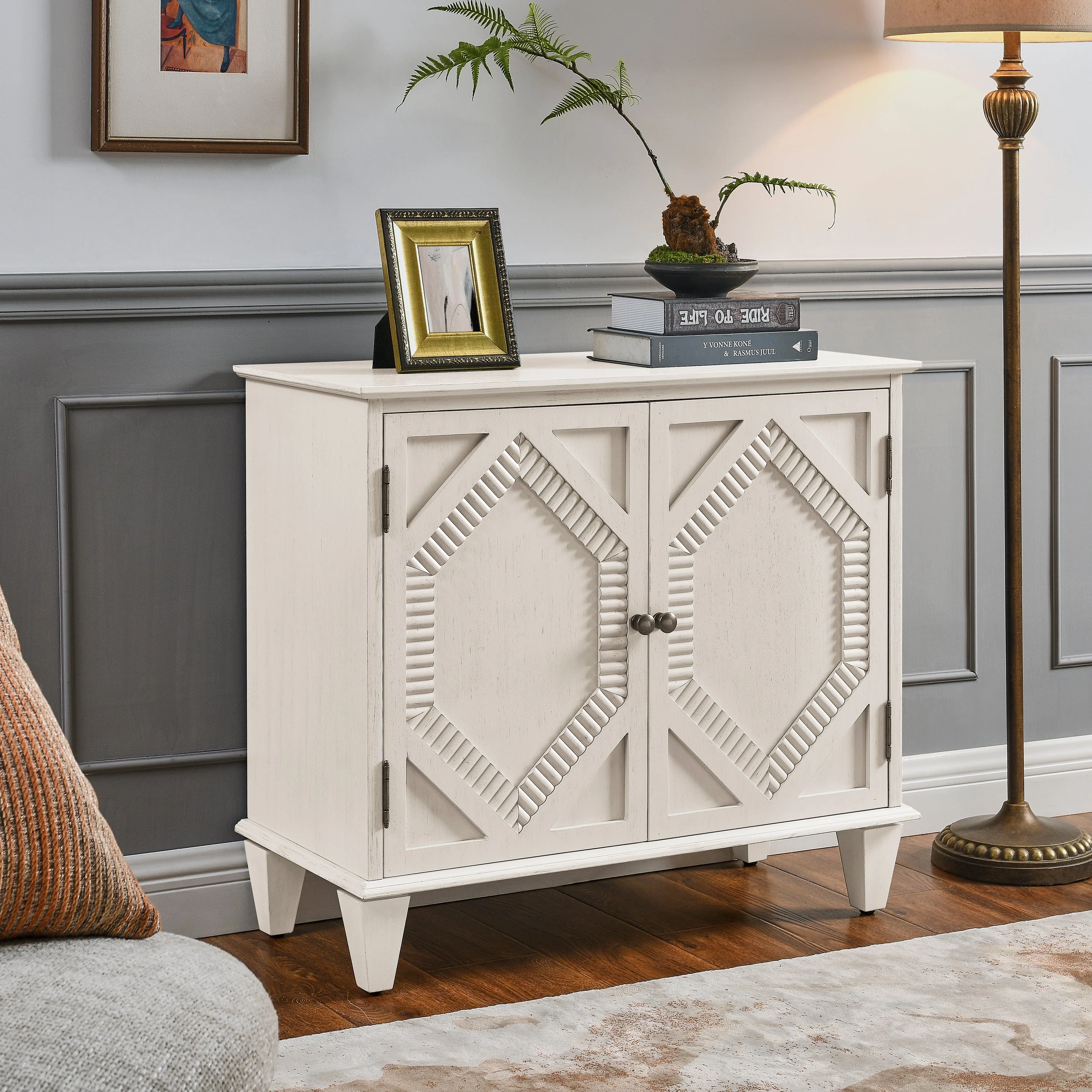 33.6' Retro Wooden Sideboard Buffet Cabinet with Storage - Image 2