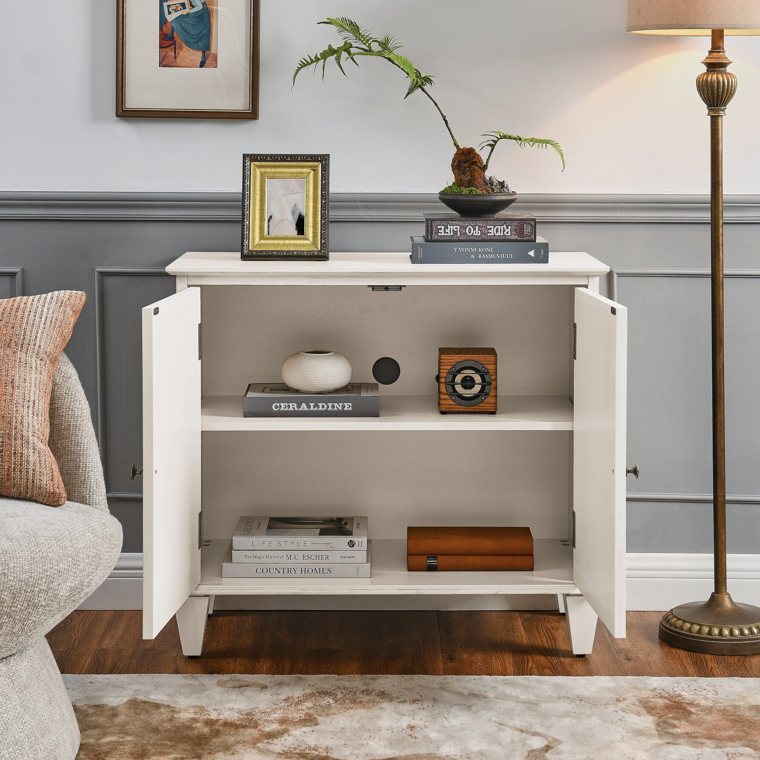 33.6' Retro Wooden Sideboard Buffet Cabinet with Storage - Image 3