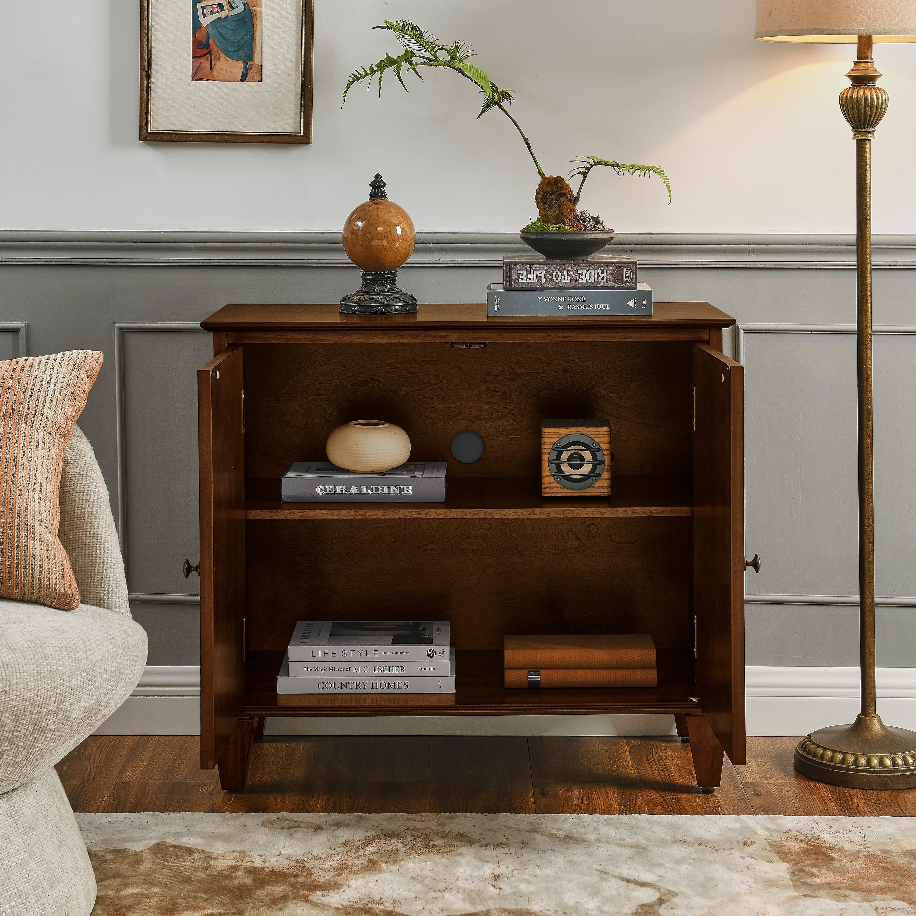 33.6' Retro Wooden Sideboard Buffet Cabinet with Storage - Image 3
