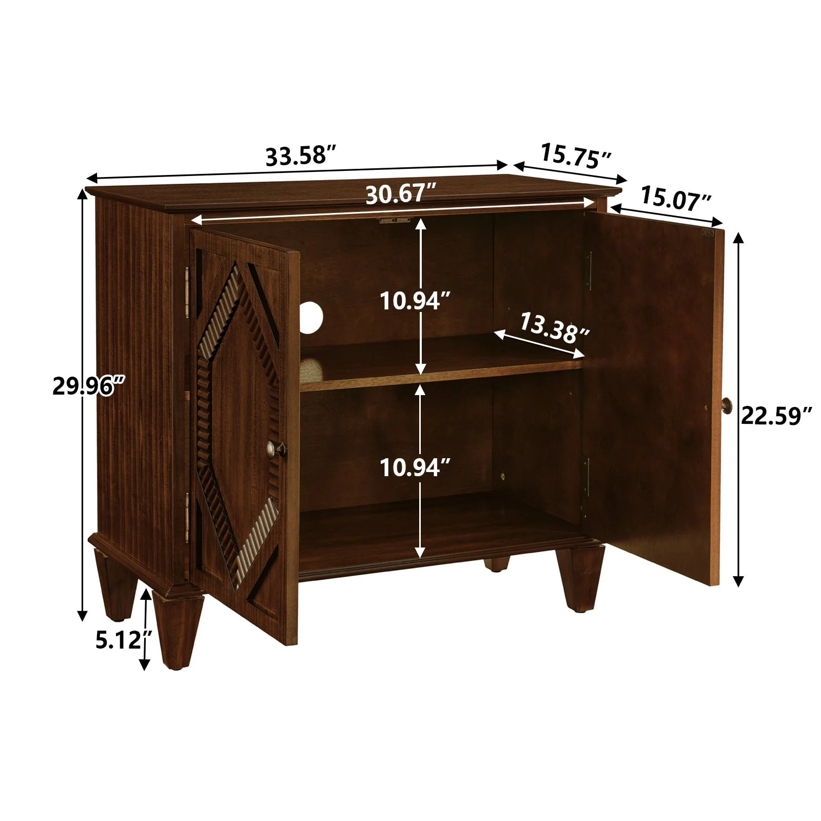 33.6' Retro Wooden Sideboard Buffet Cabinet with Storage - Image 9
