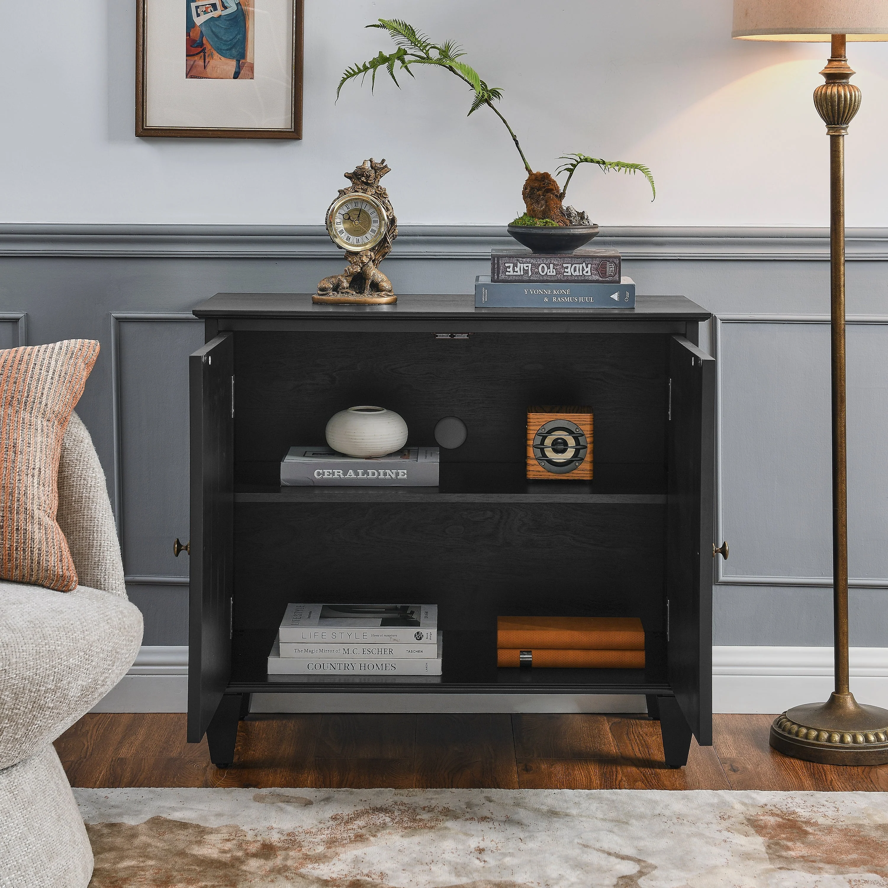 33.6' Retro Wooden Sideboard Buffet Cabinet with Storage - Image 3