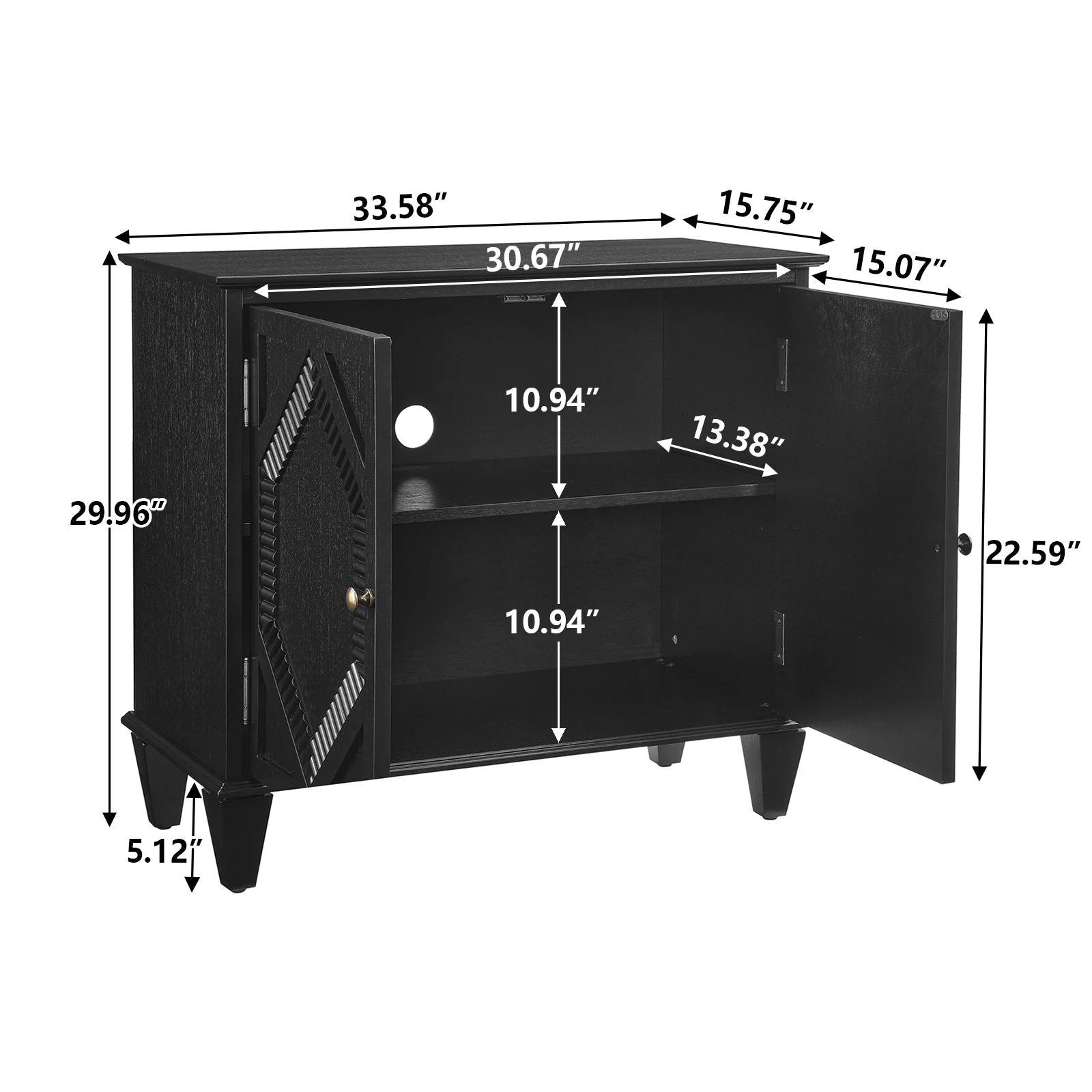 33.6' Retro Wooden Sideboard Buffet Cabinet with Storage - Image 9