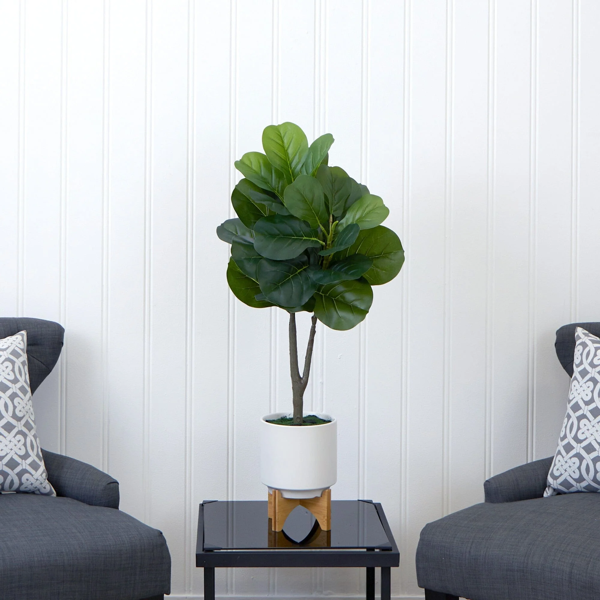 33” Artificial Fiddle Fig with Stand Planter - Image 5
