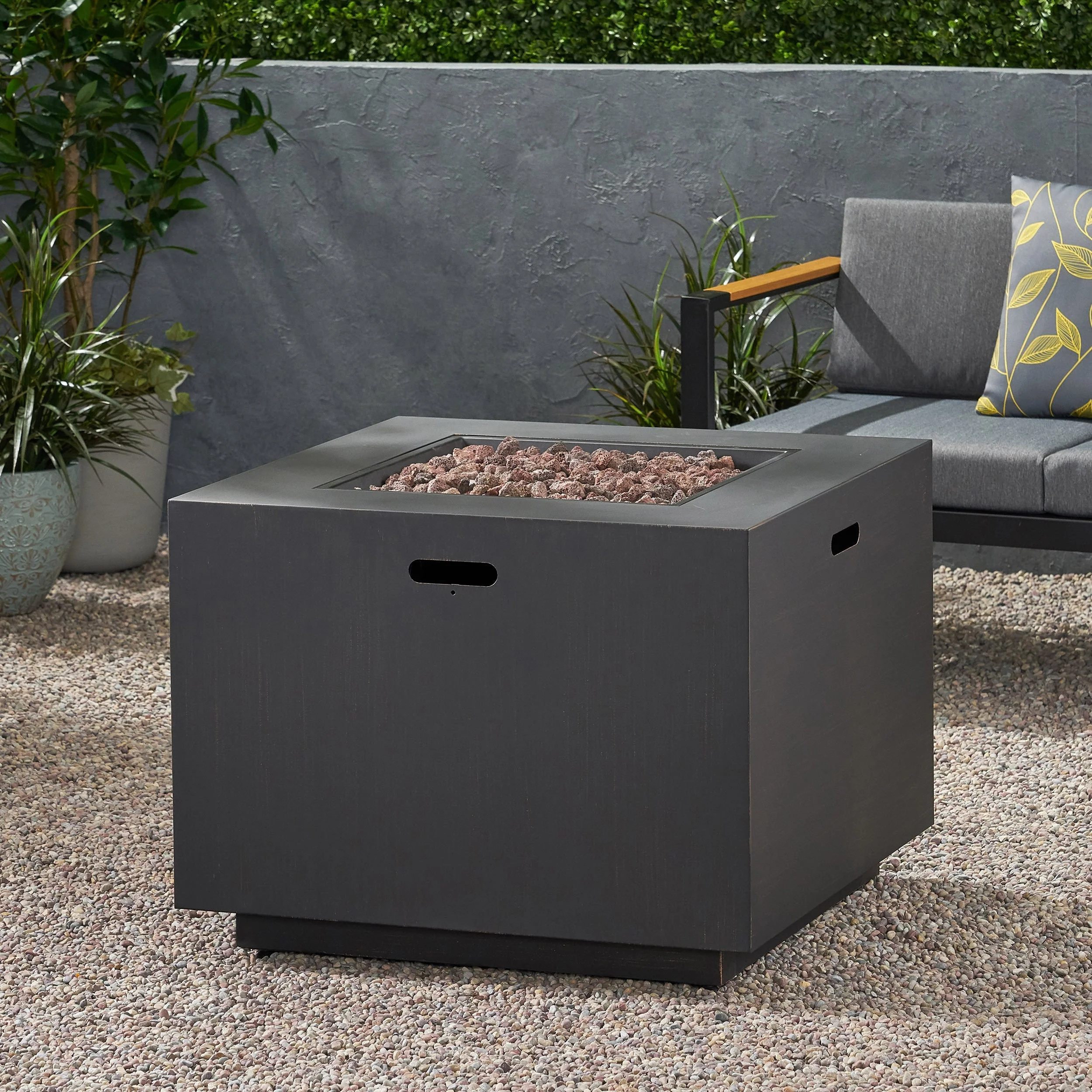 33" Outdoor Iron Square Propane Fire Pit - Brushed Brown - Image 11