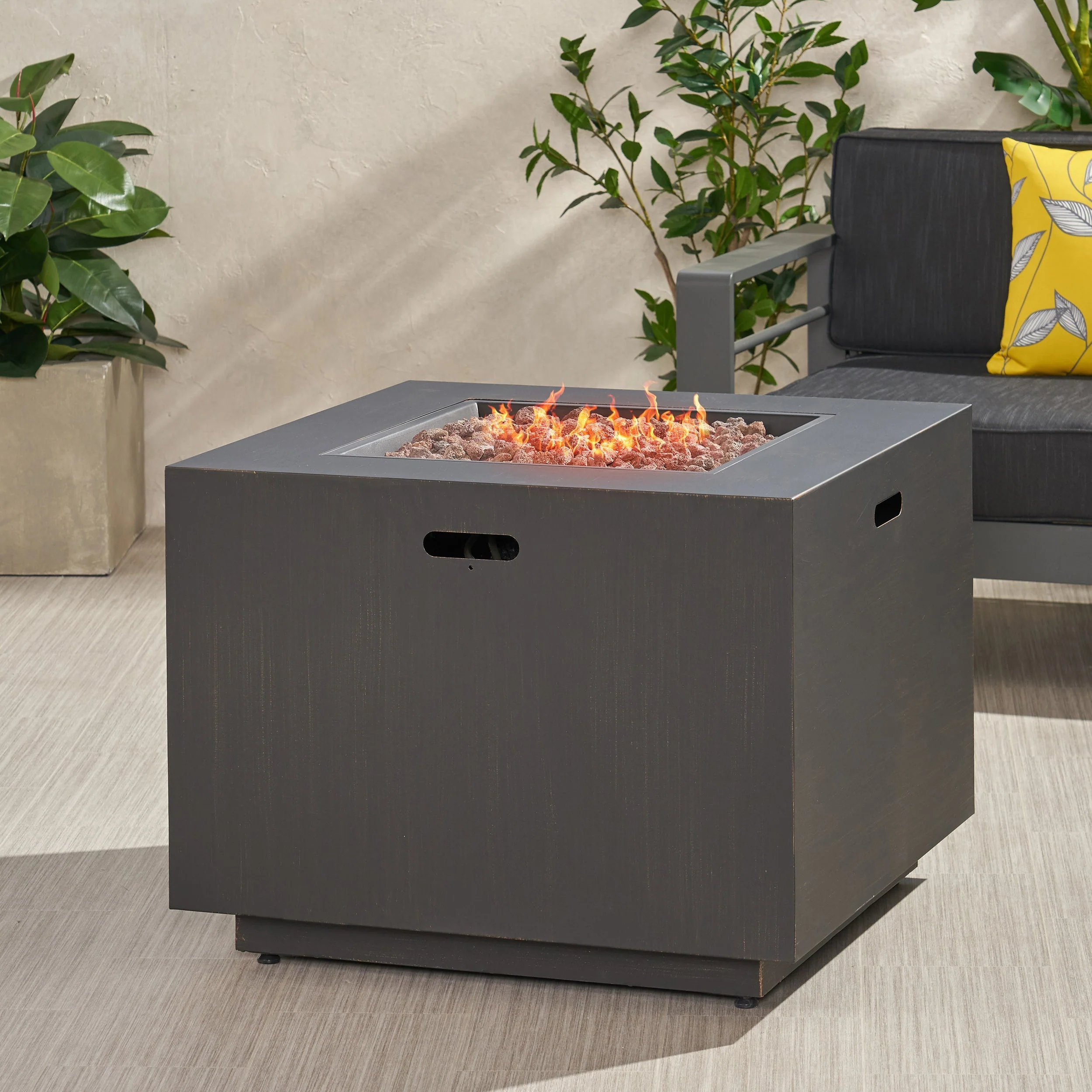 33" Outdoor Iron Square Propane Fire Pit - Brushed Brown - Image 13