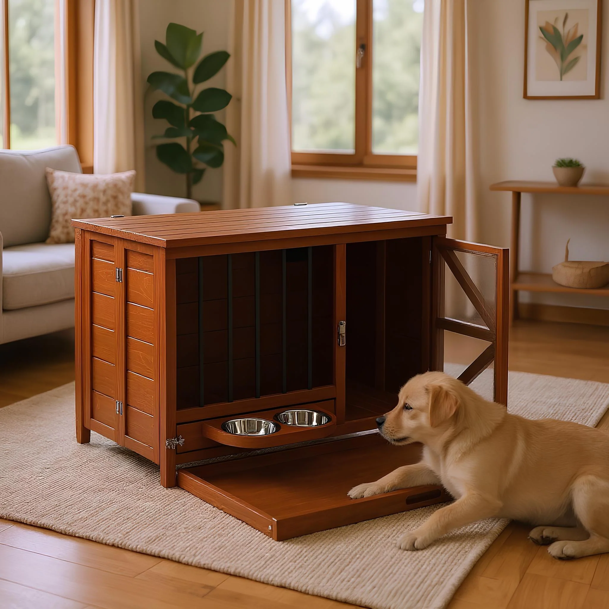 33" Solid Wood Dog Crate Furniture - Foldable Indoor Kennel - Image 16