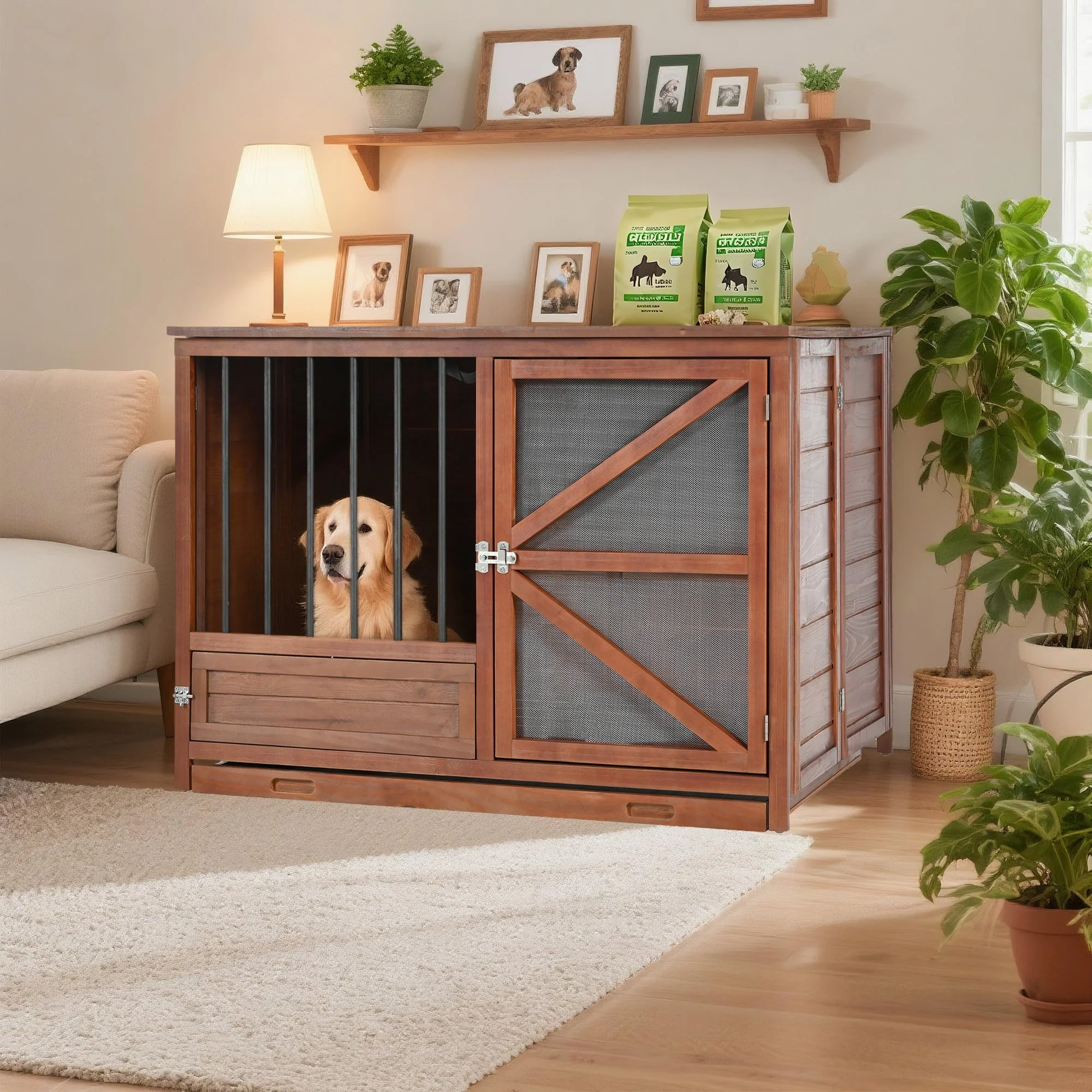 33" Solid Wood Dog Crate Furniture - Foldable Indoor Kennel - Image 17