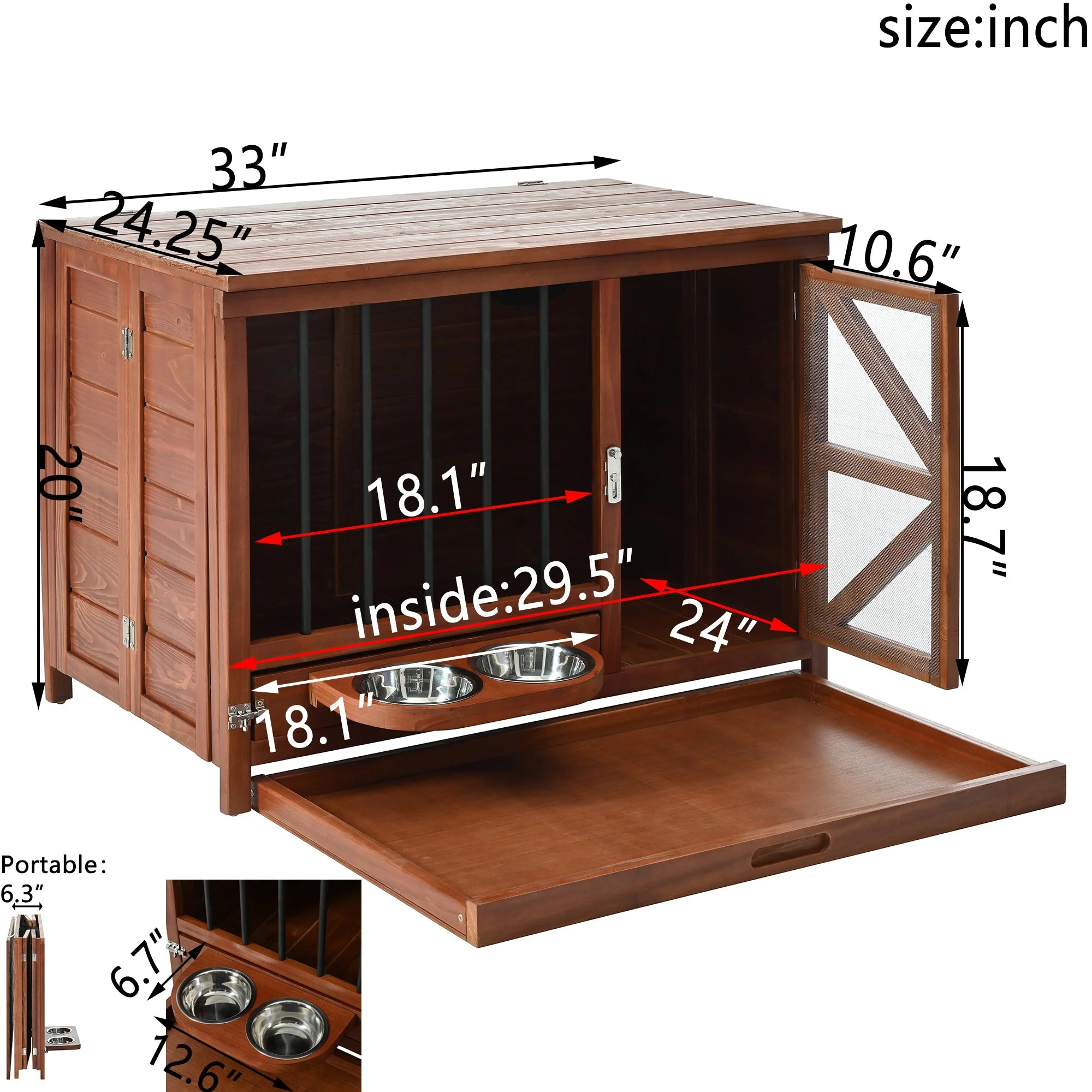 33" Solid Wood Dog Crate Furniture - Foldable Indoor Kennel - Image 2