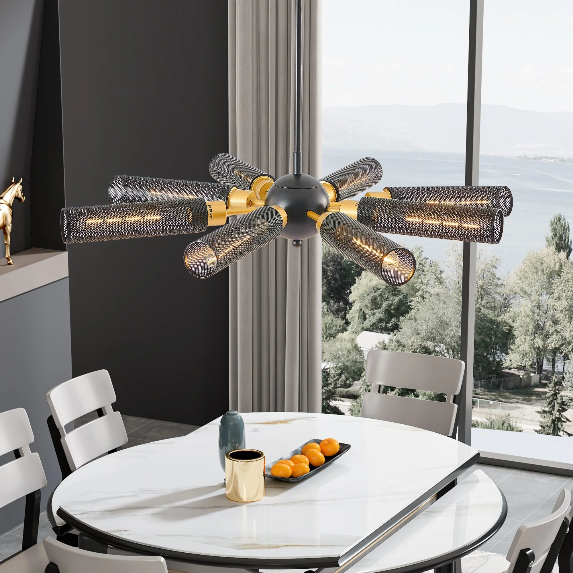 34' Modern Industrial Sputnik 8-Light Chandelier - Image 3