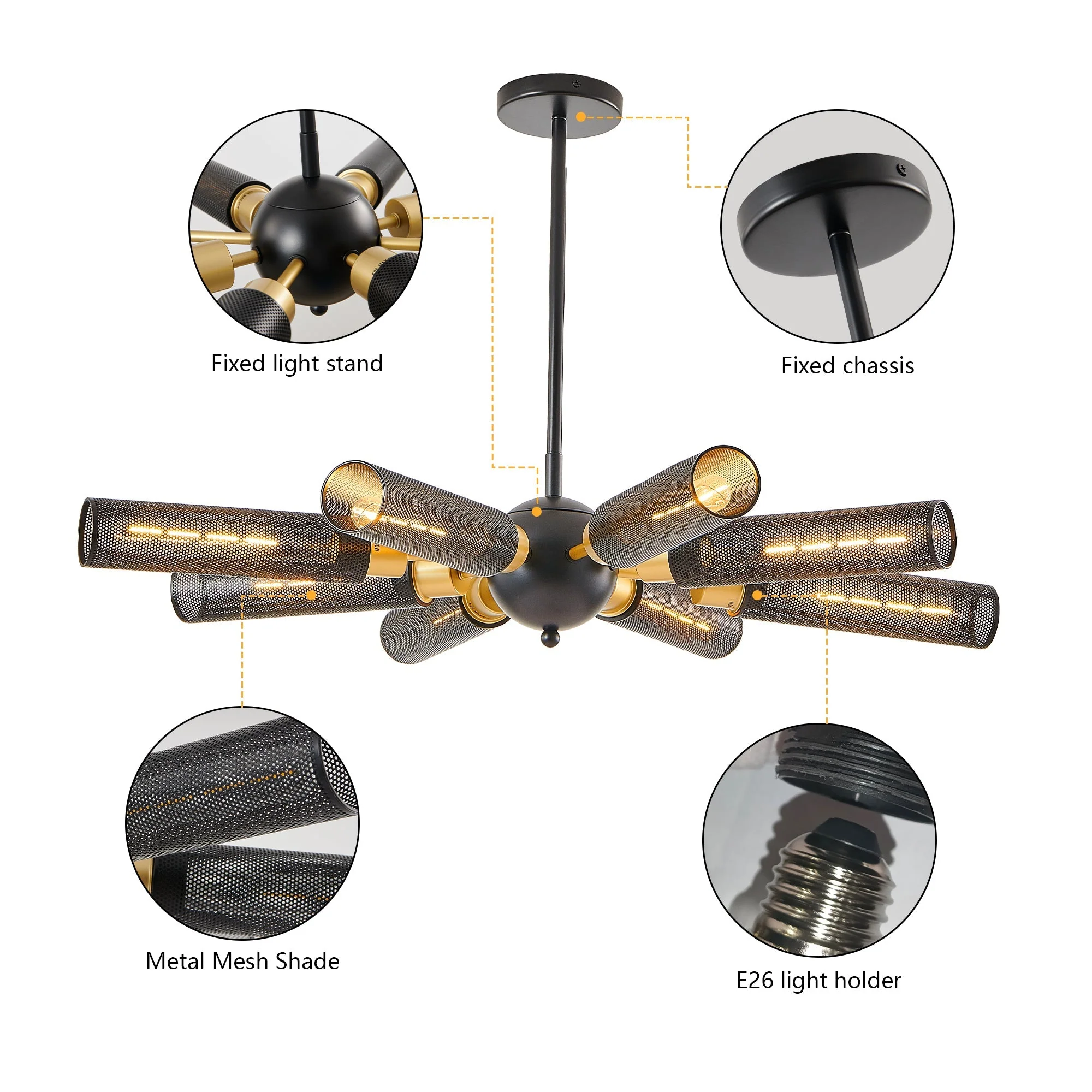 34' Modern Industrial Sputnik 8-Light Chandelier - Image 7