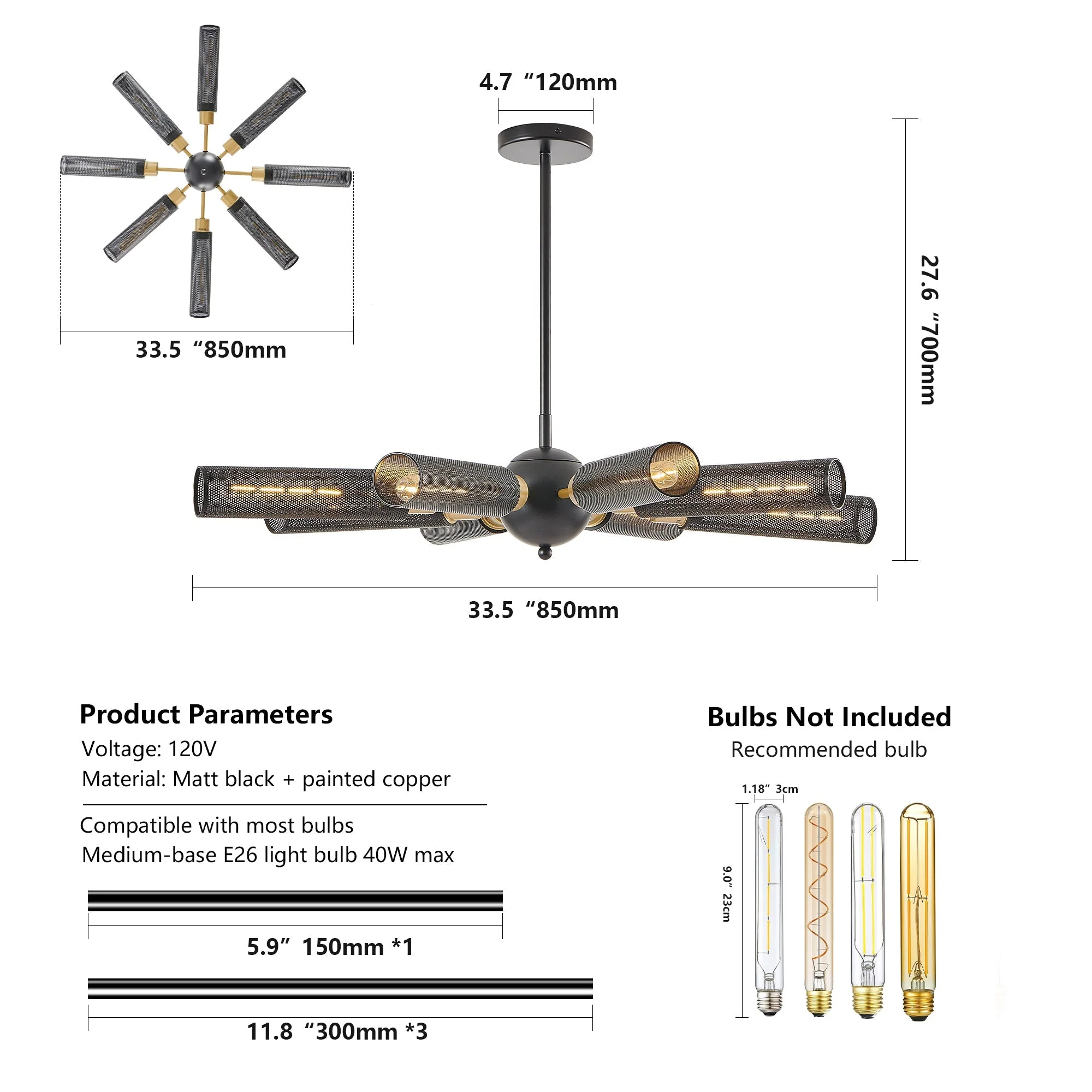 34' Modern Industrial Sputnik 8-Light Chandelier - Image 8