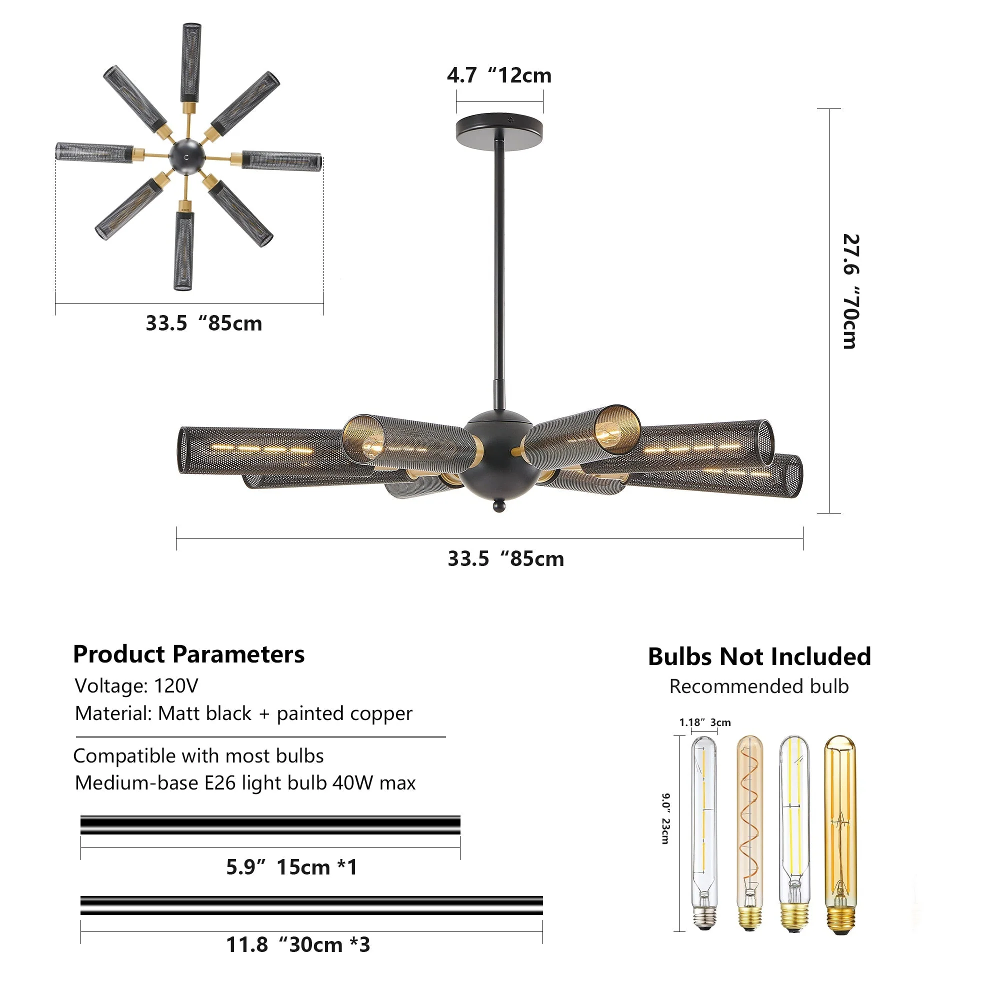 34' Modern Industrial Sputnik 8-Light Chandelier - Image 9