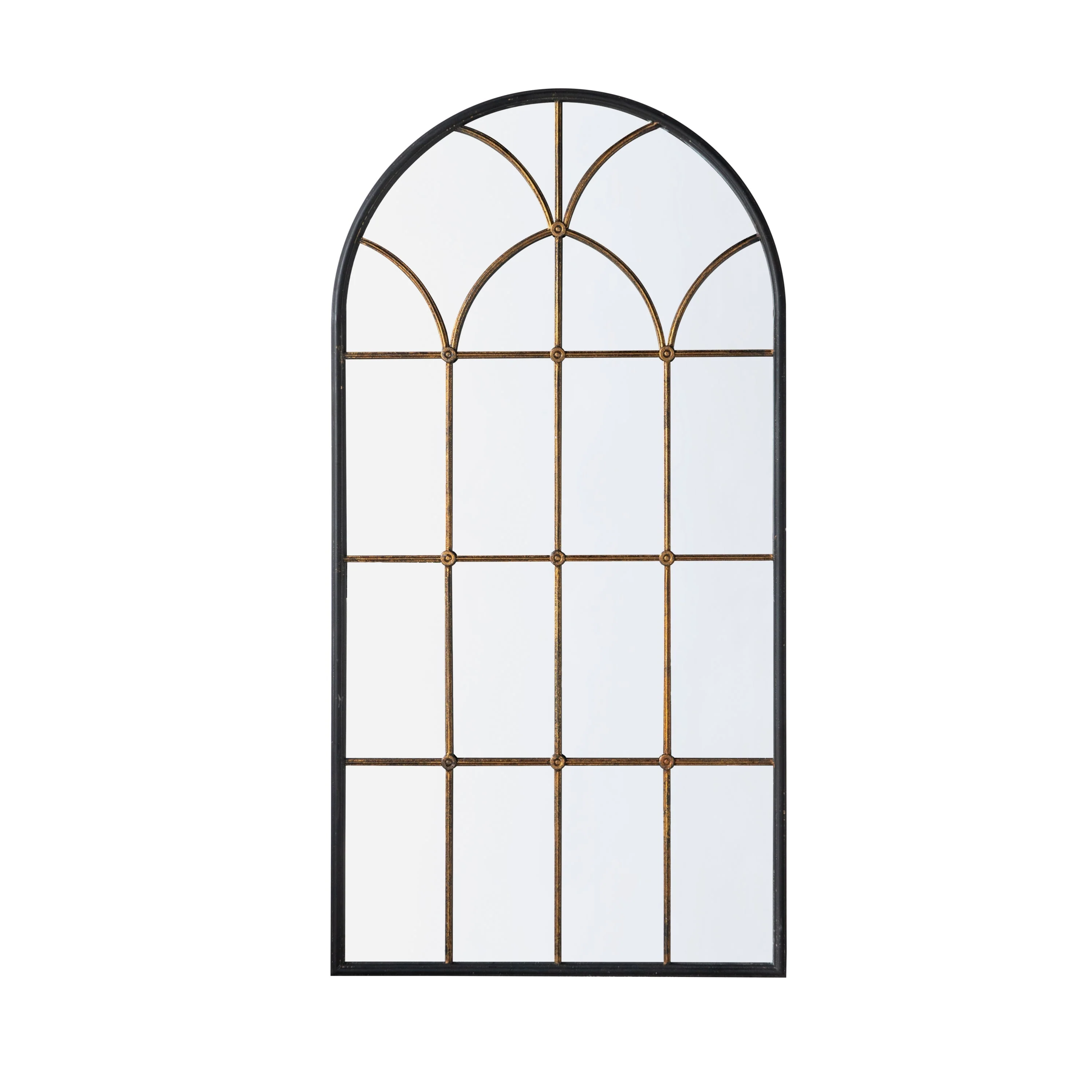 34x65.5' Arched Full-Length Mirror with Black and Gold Windowpane Design - Image 2