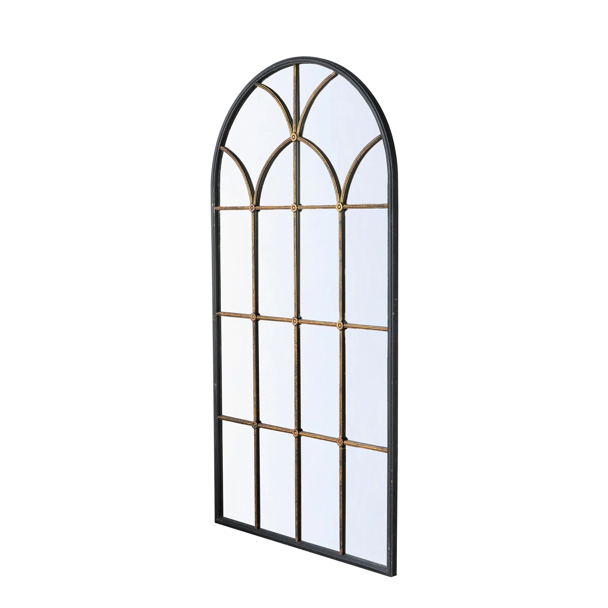 34x65.5' Arched Full-Length Mirror with Black and Gold Windowpane Design - Image 7
