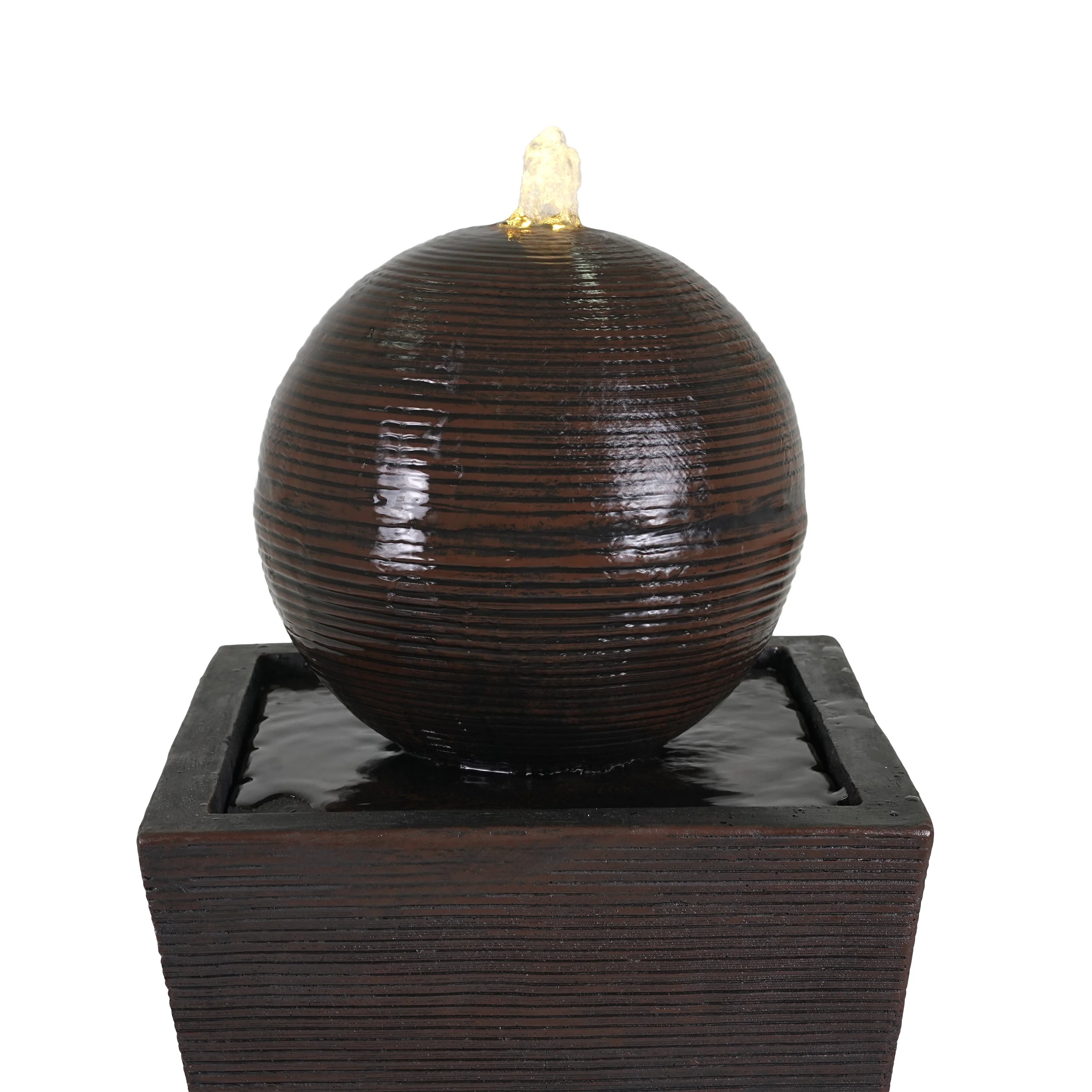 35.5' Dark Brown Concrete Tall Column Fountain with LED Lights - Image 11