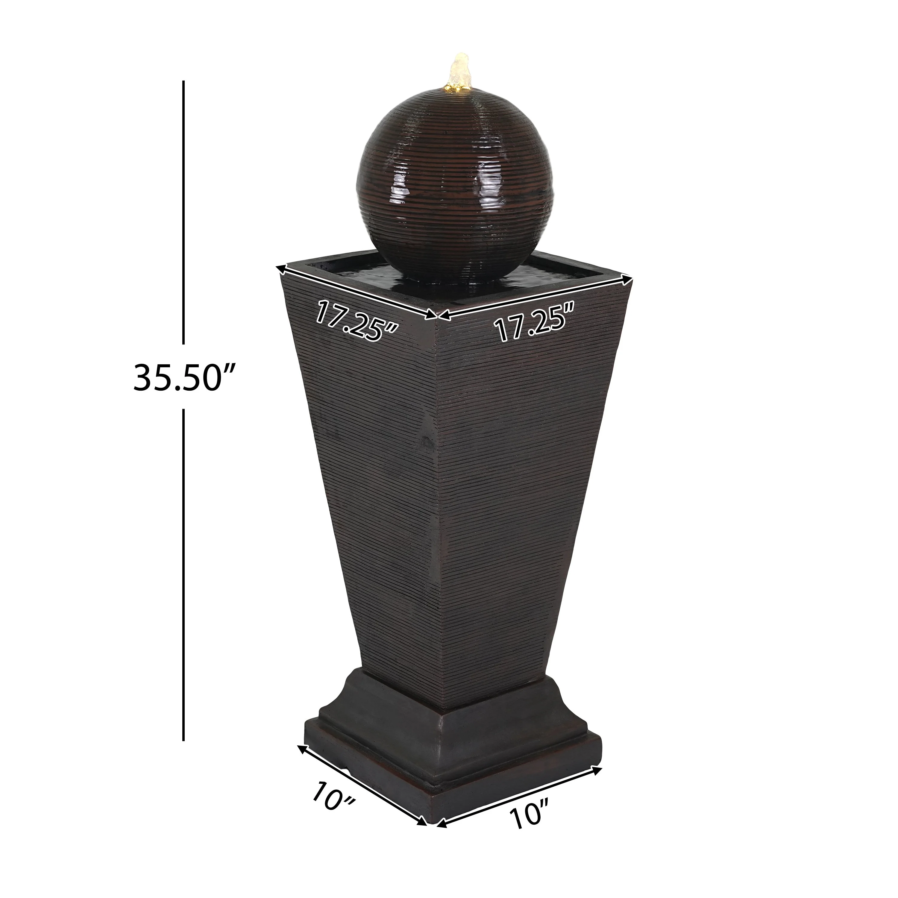 35.5' Dark Brown Concrete Tall Column Fountain with LED Lights - Image 3