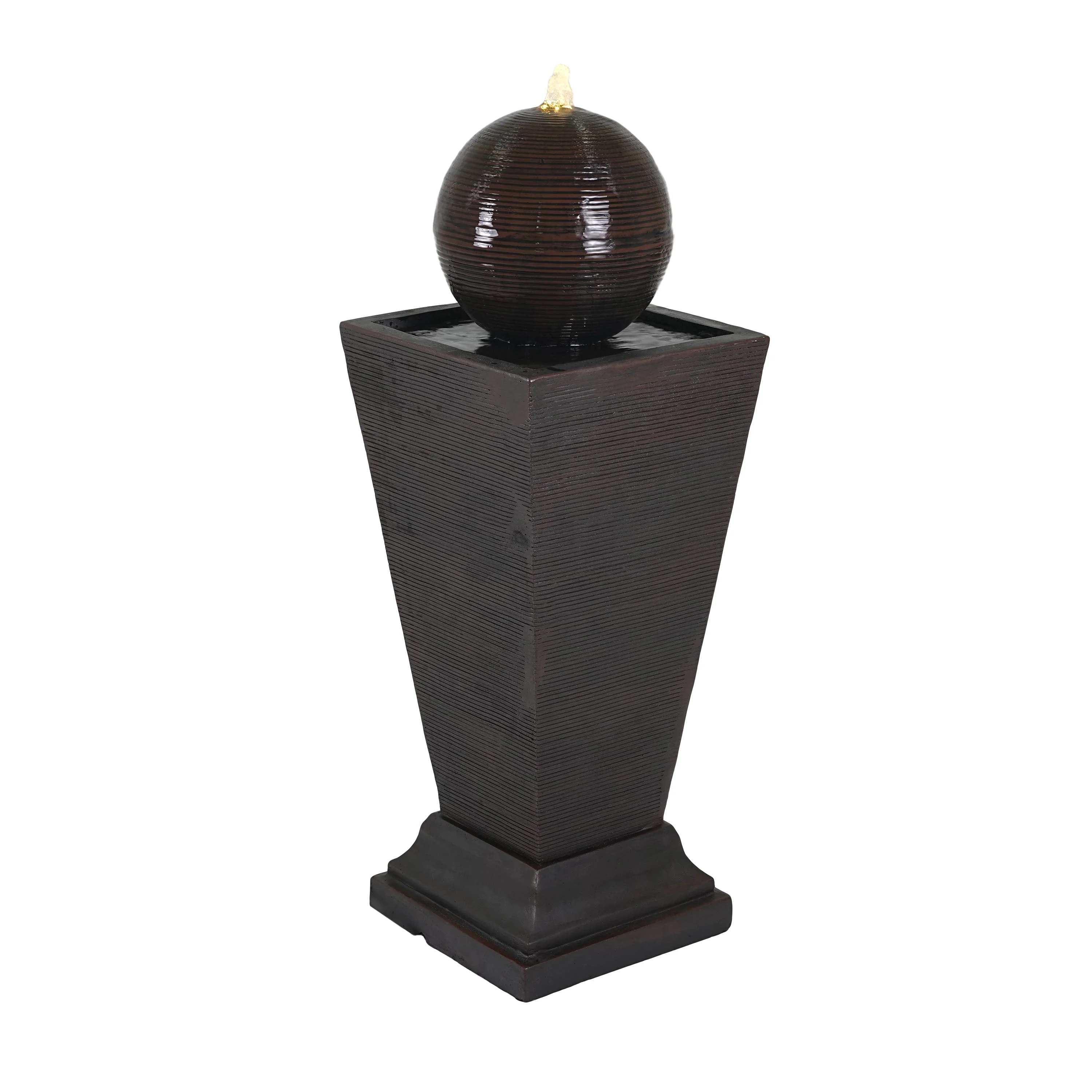 35.5' Dark Brown Concrete Tall Column Fountain with LED Lights - Image 5
