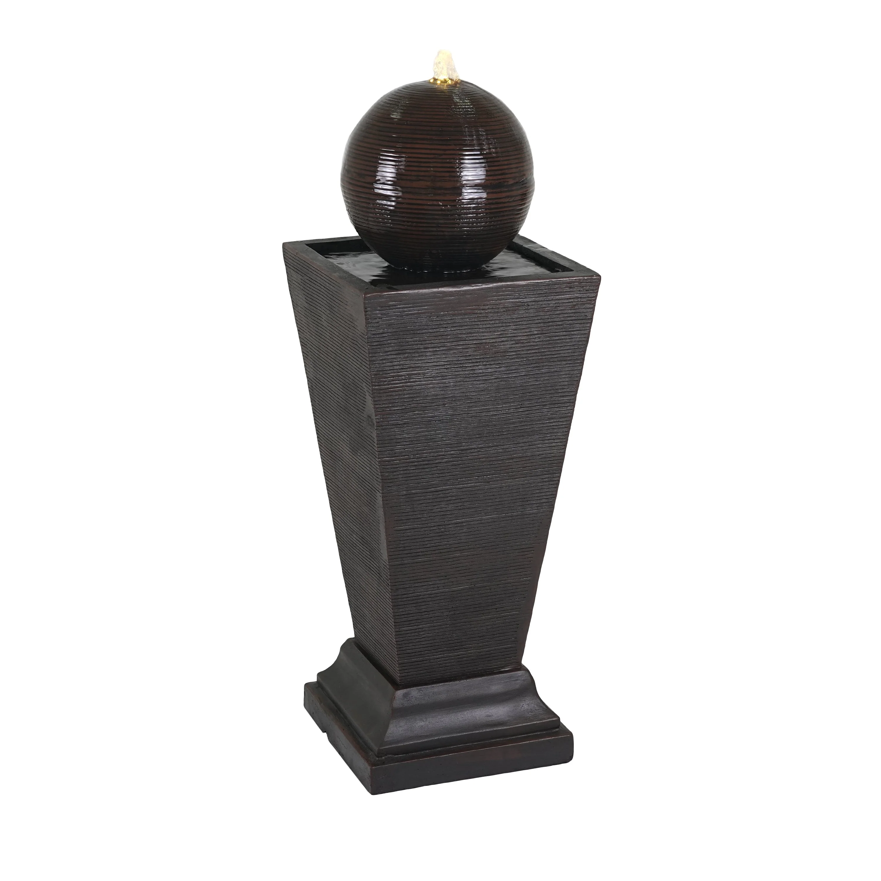 35.5' Dark Brown Concrete Tall Column Fountain with LED Lights - Image 7