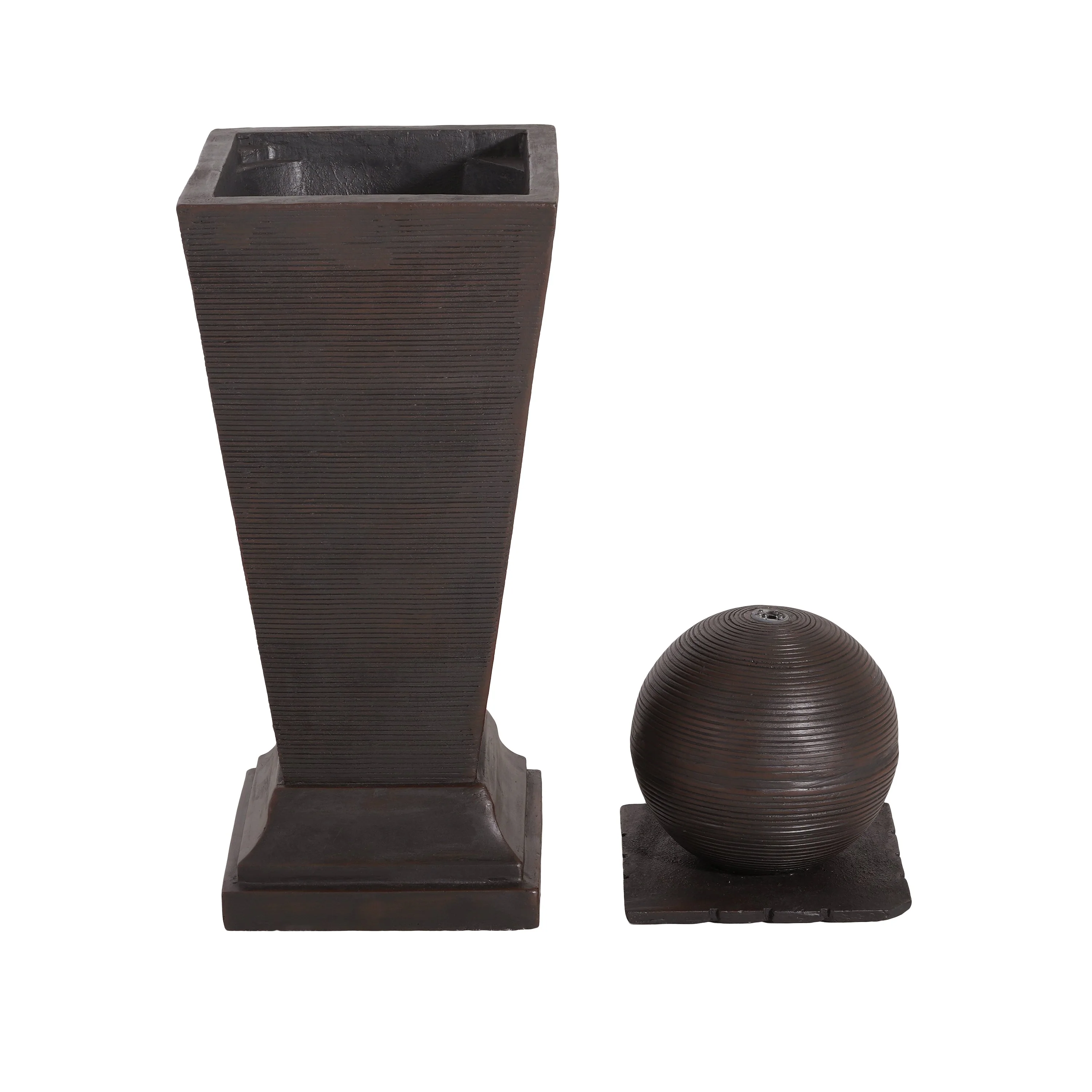 35.5' Dark Brown Concrete Tall Column Fountain with LED Lights - Image 9