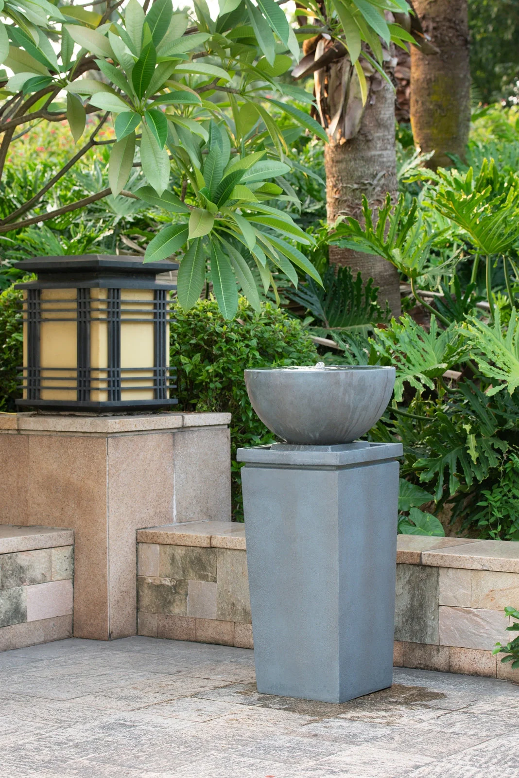 35.5" Polyresin Gray Zen Bowl Outdoor Water Fountain - Image 4