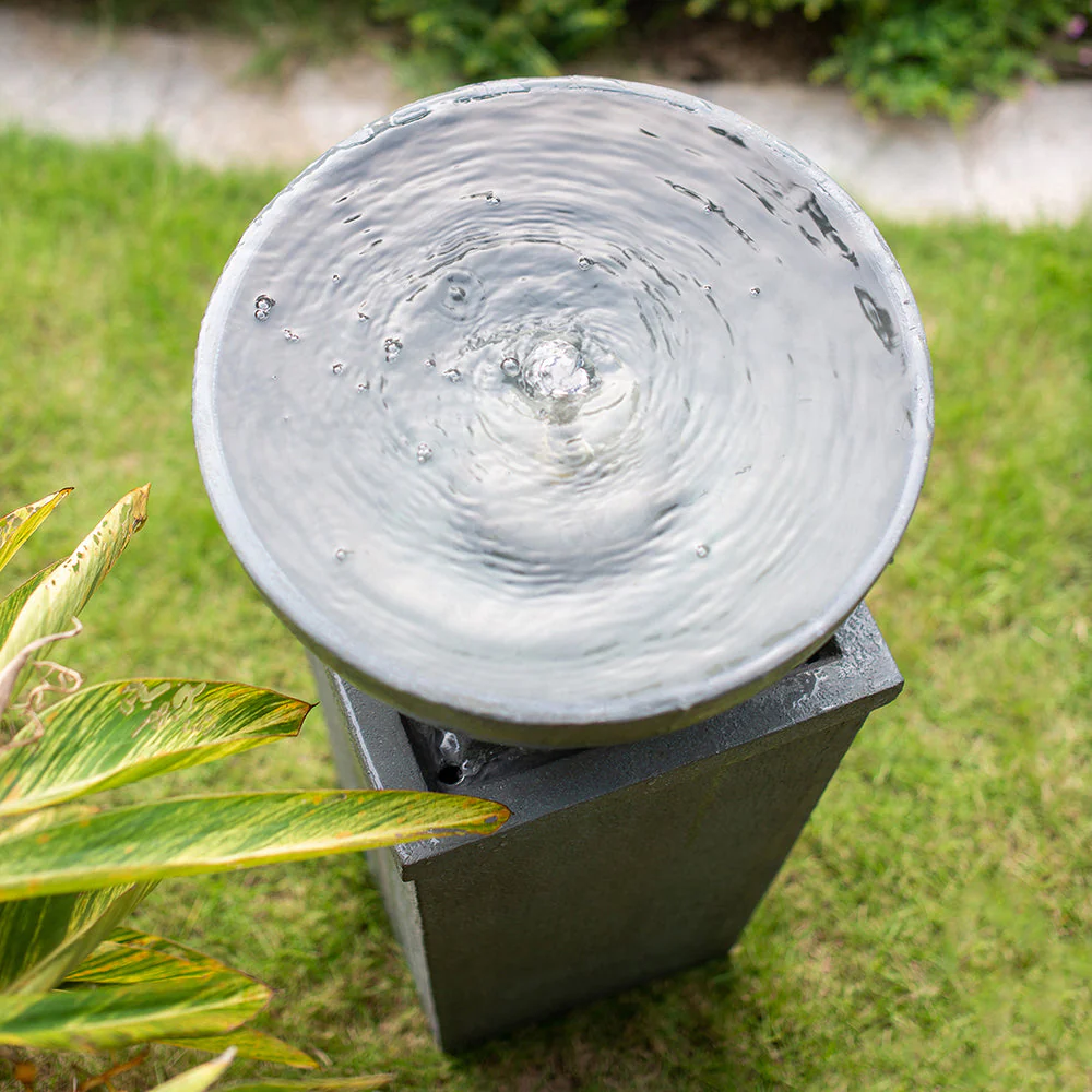 35.5" Polyresin Gray Zen Bowl Outdoor Water Fountain - Image 6