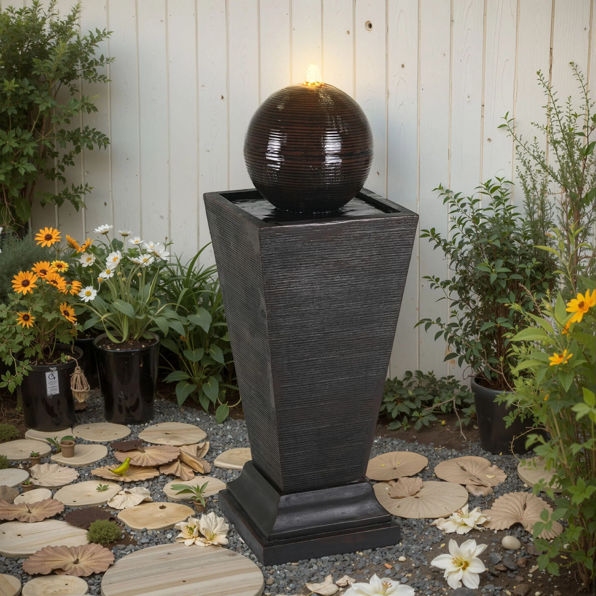 35.5" Tall Column Fountain With LED Lights, Dark Brown - Image 2