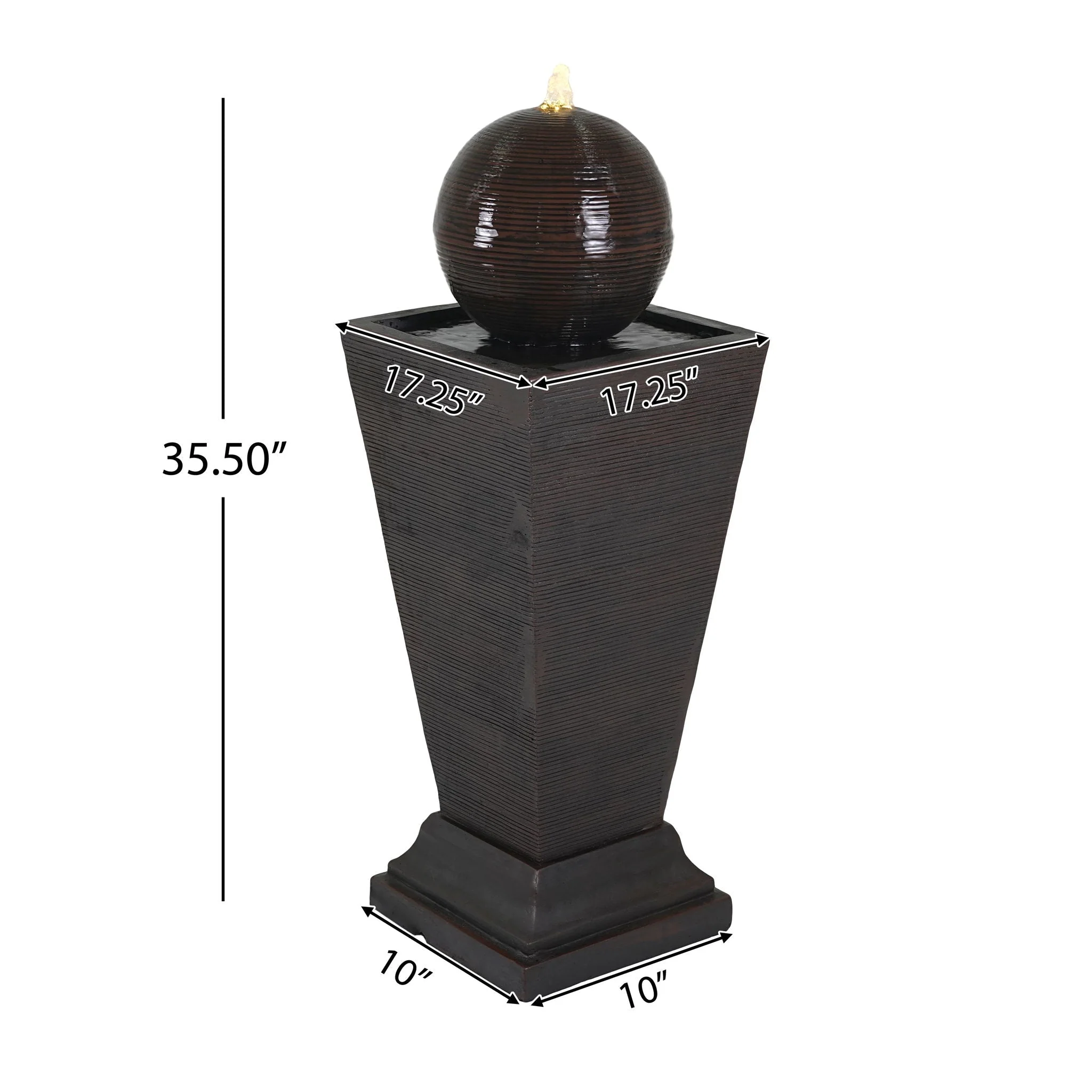 35.5" Tall Column Fountain With LED Lights, Dark Brown - Image 4