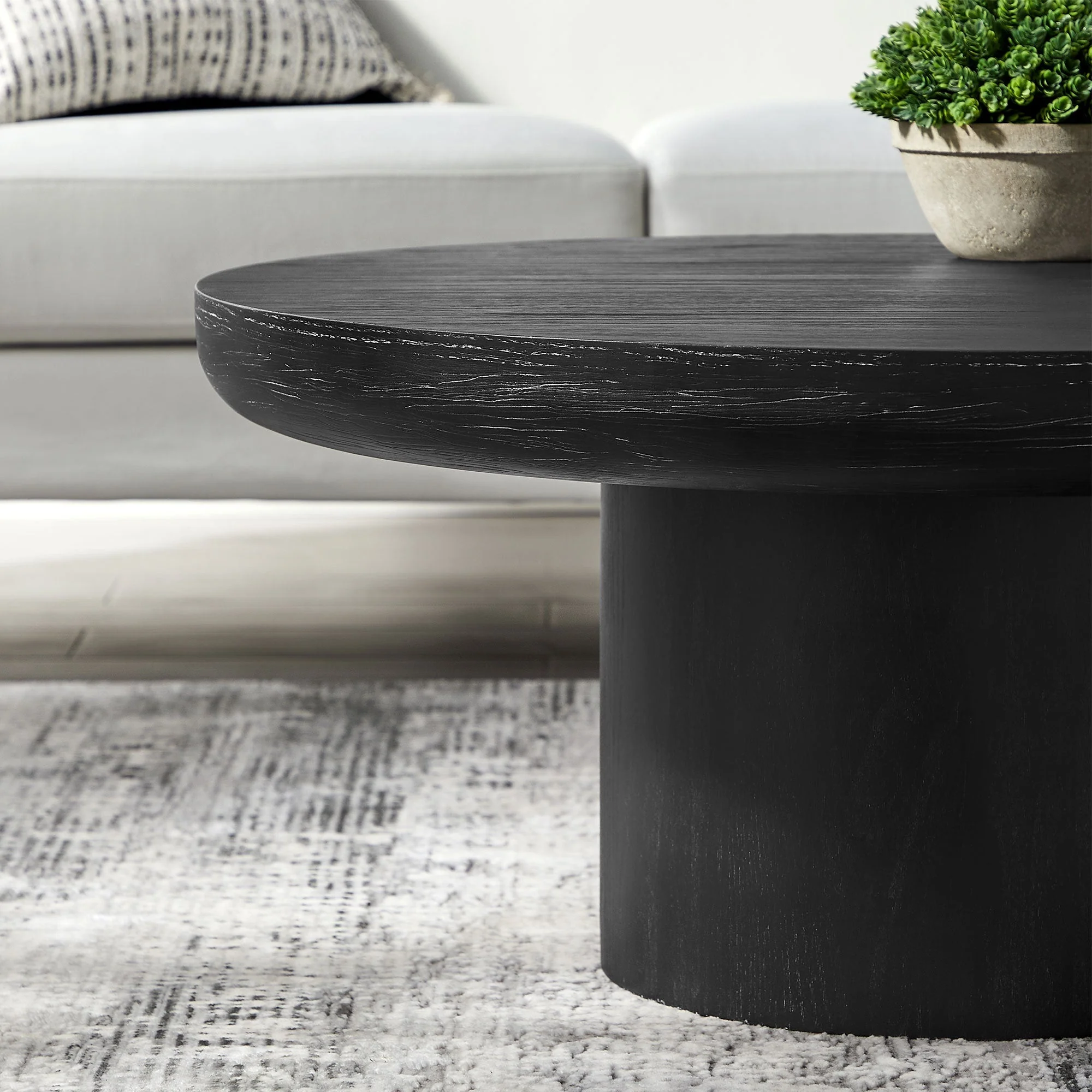35.98 Inch Round Coffee Table with Cylindrical Black Legs - Image 7
