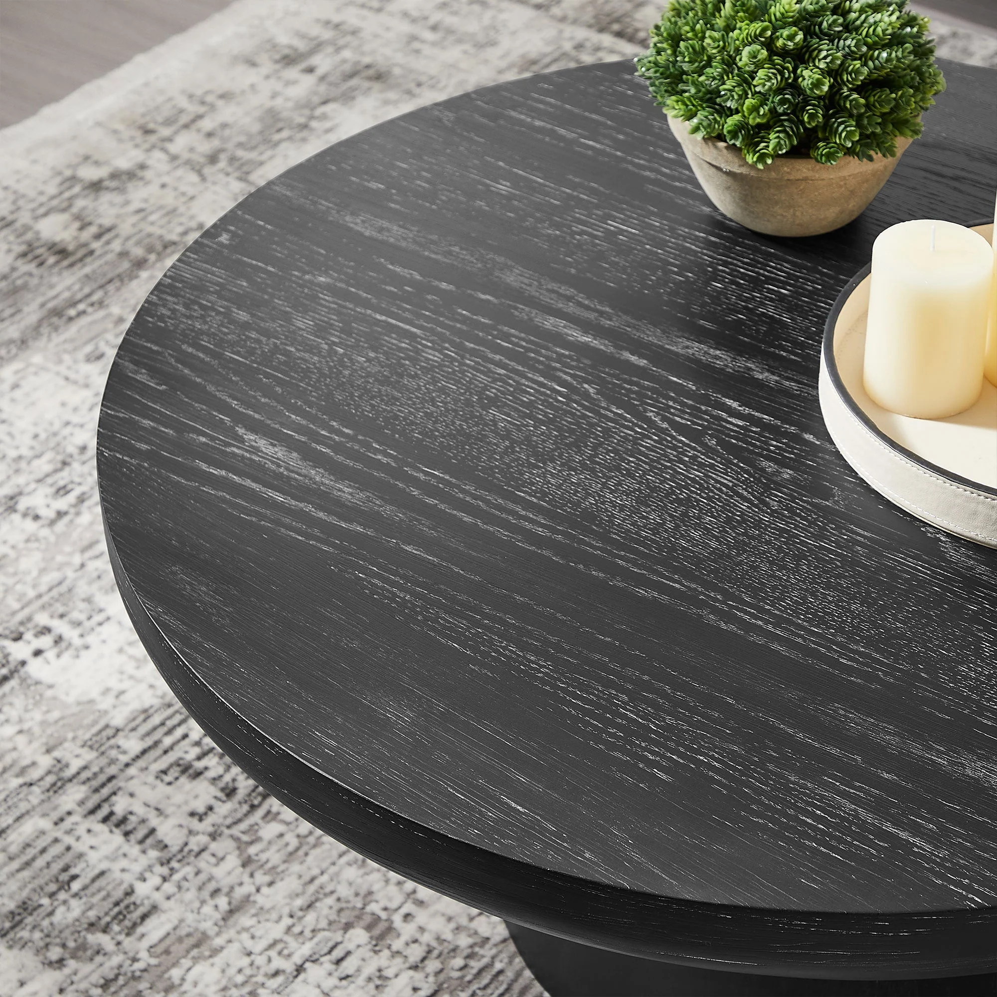 35.98 Inch Round Coffee Table with Cylindrical Black Legs - Image 8