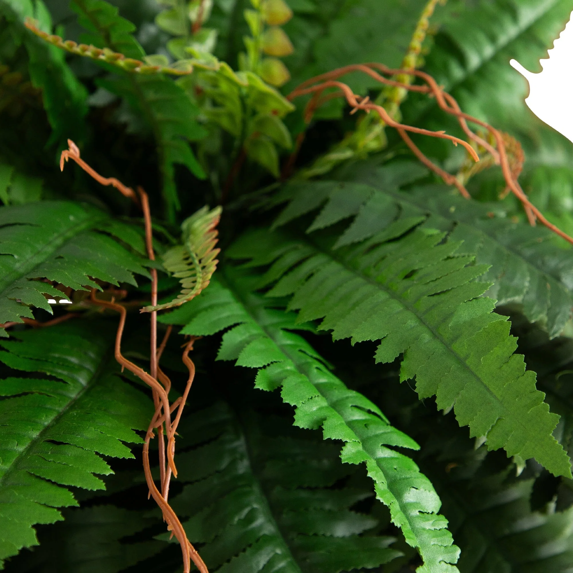 35” Artificial Boston Fern in Brass Metal Planter with Stand - Image 2