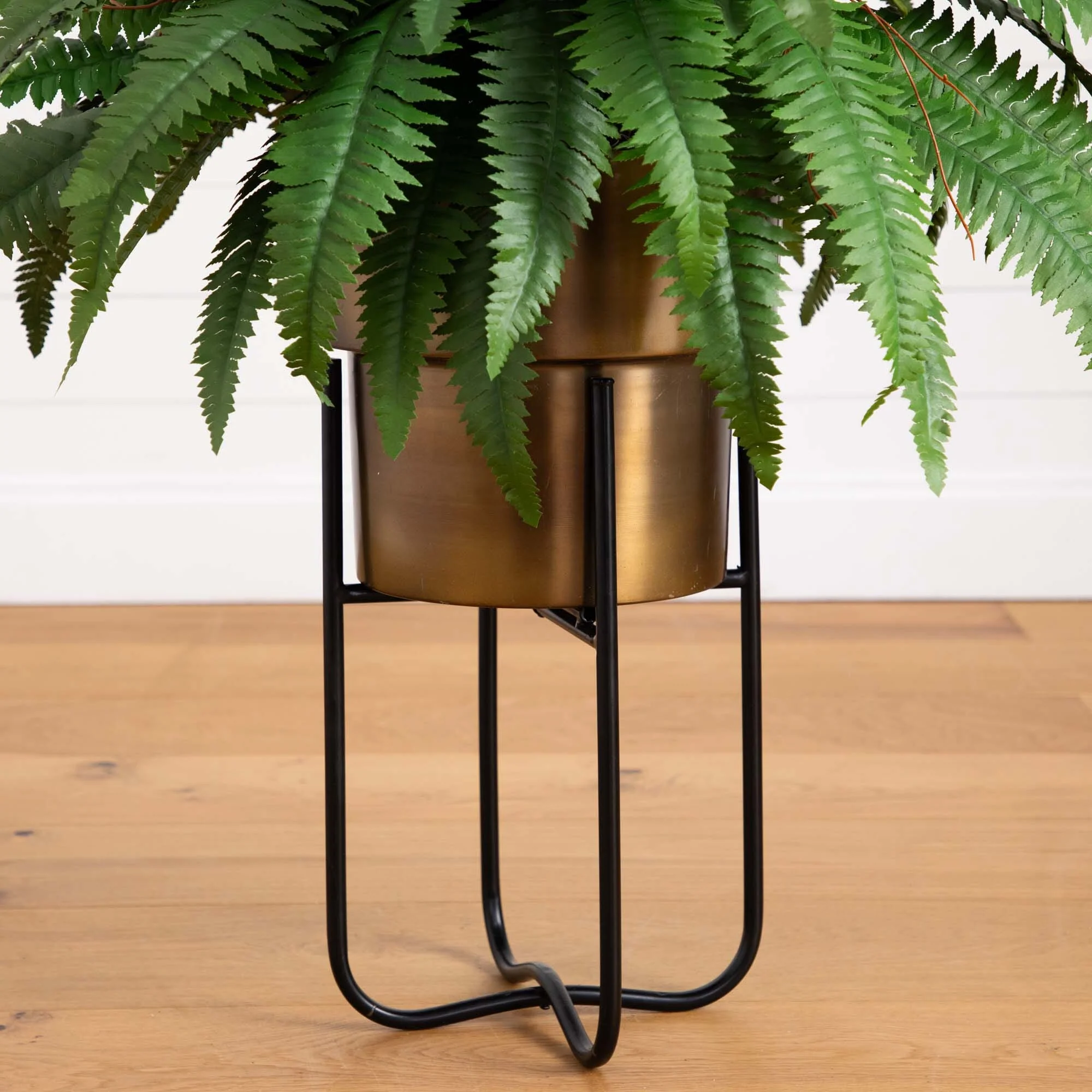 35” Artificial Boston Fern in Brass Metal Planter with Stand - Image 4