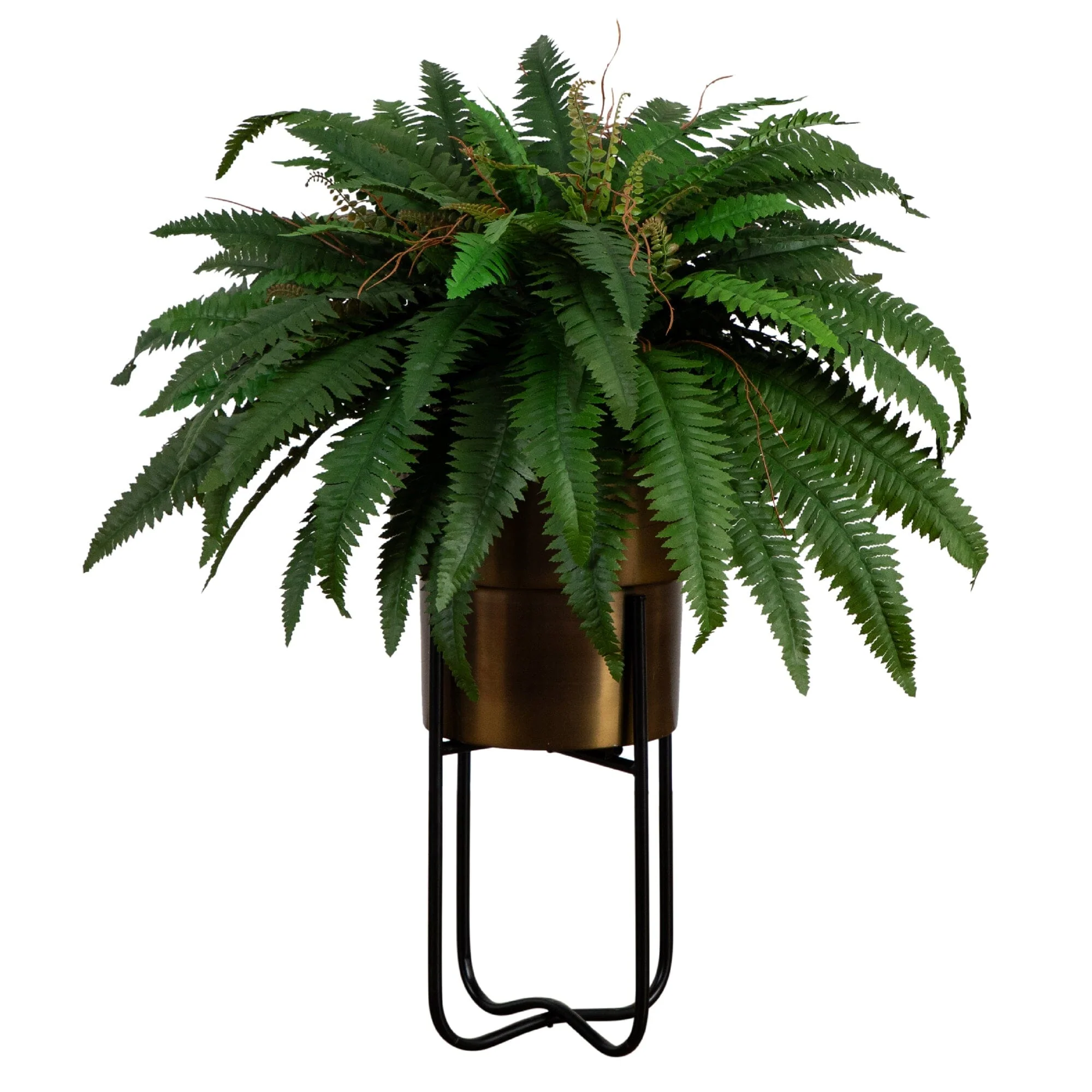 35” Artificial Boston Fern in Brass Metal Planter with Stand - Image 6