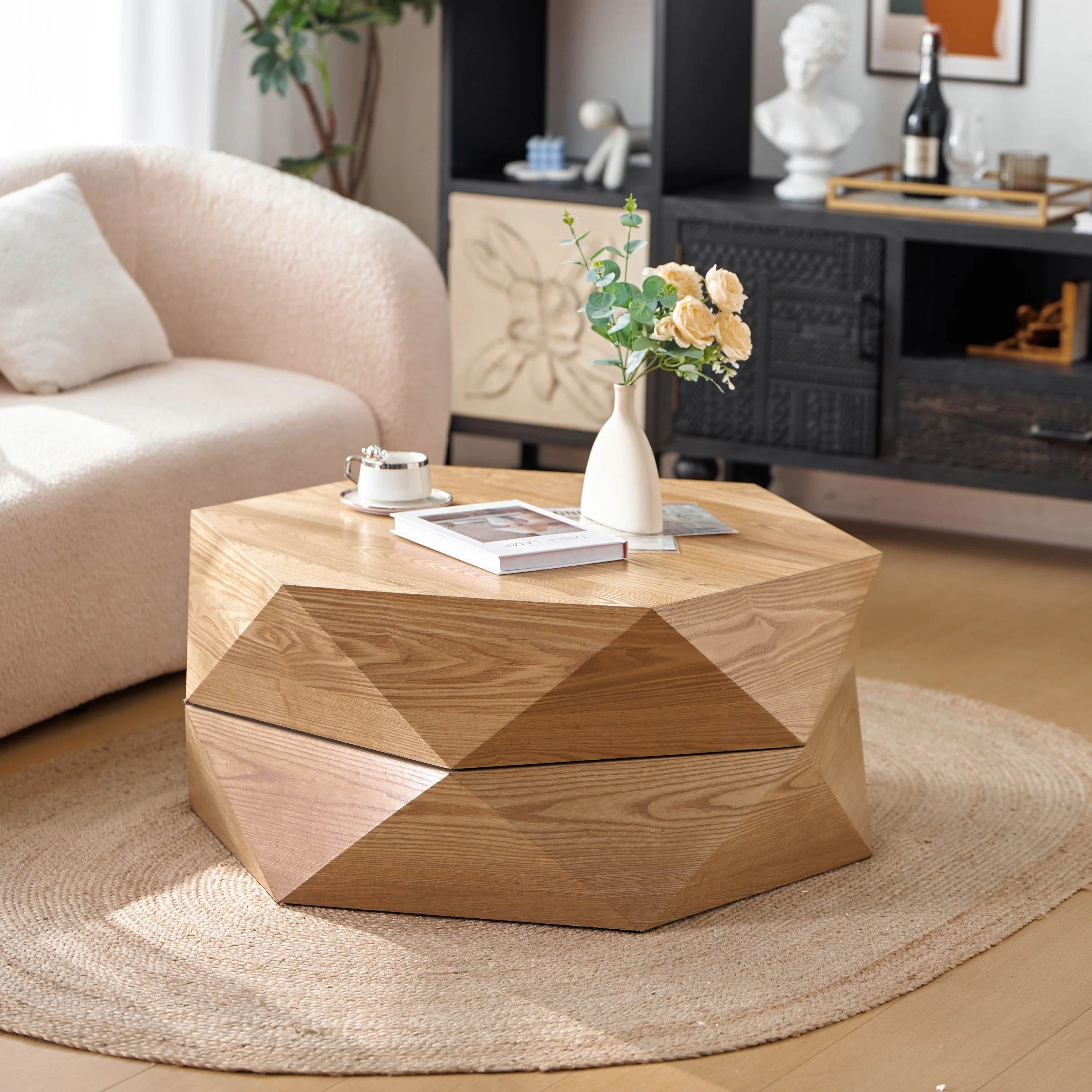 36.61'' Retro Style Polygon Flip Top Coffee Table - Image 2