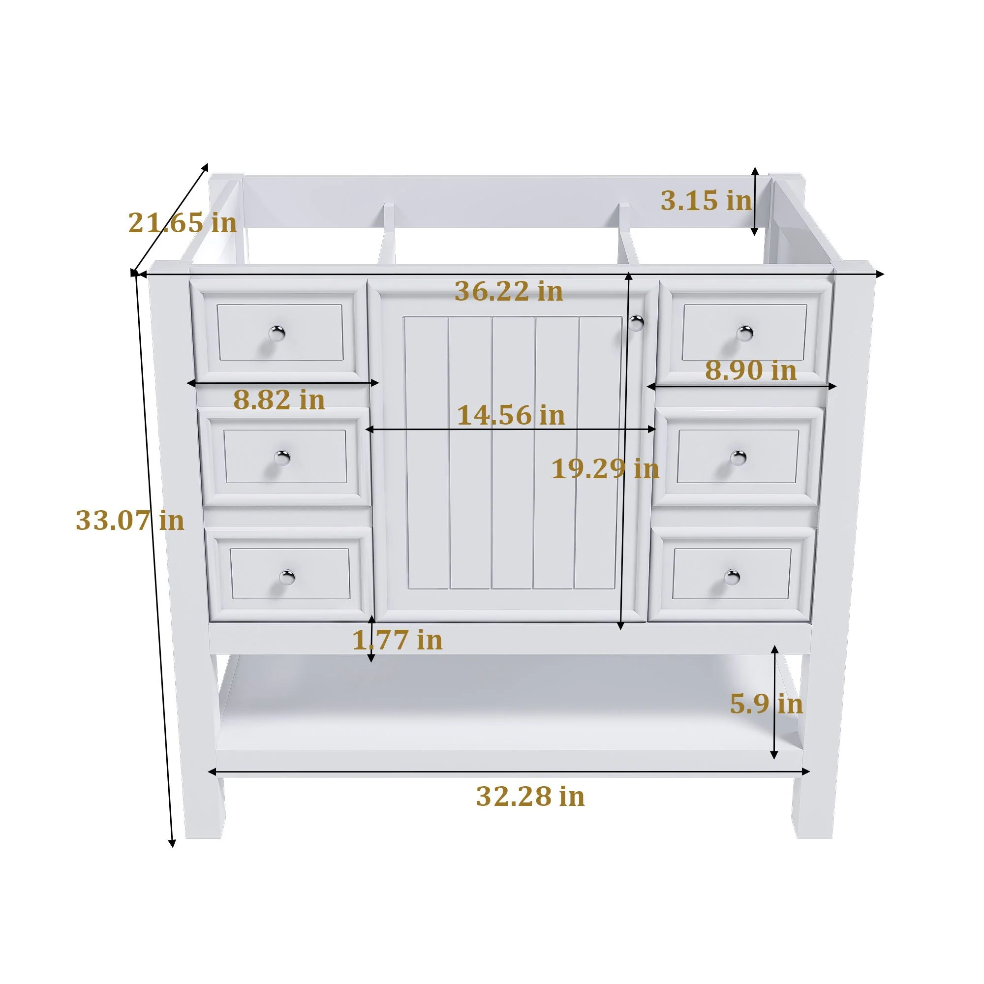 36" Bathroom Vanity With 1 Cabinet And 3 Drawers 1, Storage Solution - White - Image 2