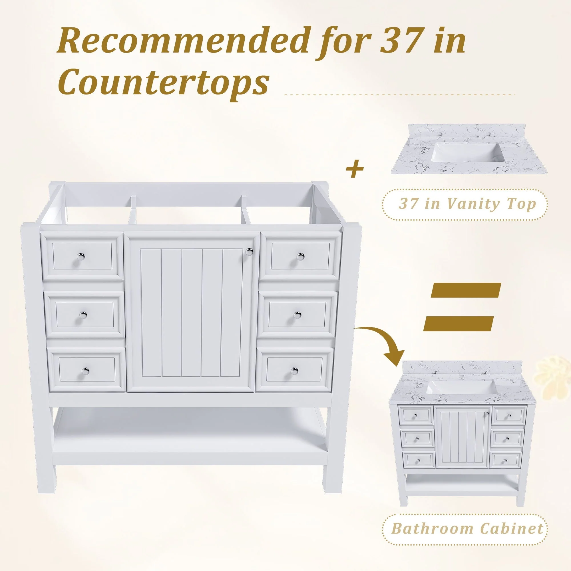 36" Bathroom Vanity With 1 Cabinet And 3 Drawers 1, Storage Solution - White - Image 3